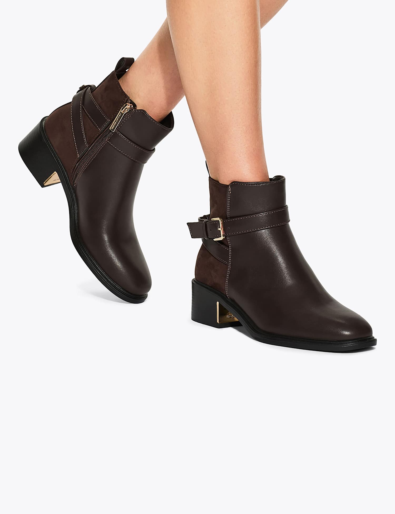 Kurt Geiger Buckle Strap Detail Block Heel Ankle Boots Brown