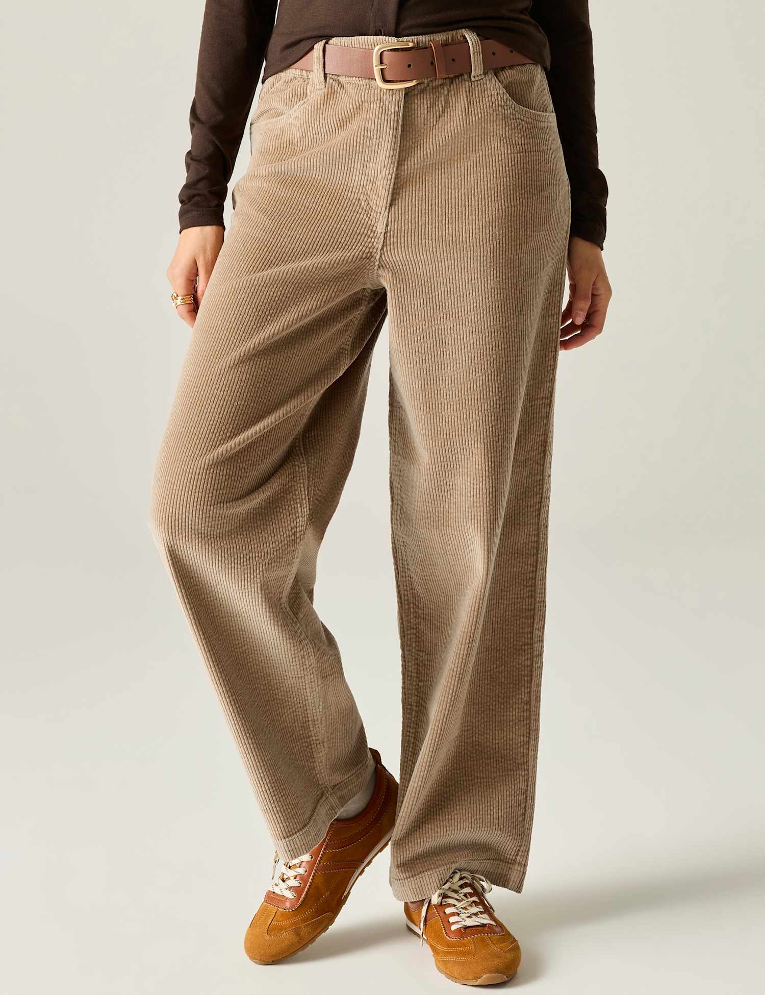 Regatta Cotton Rich Cord Wide Leg Trousers Beige