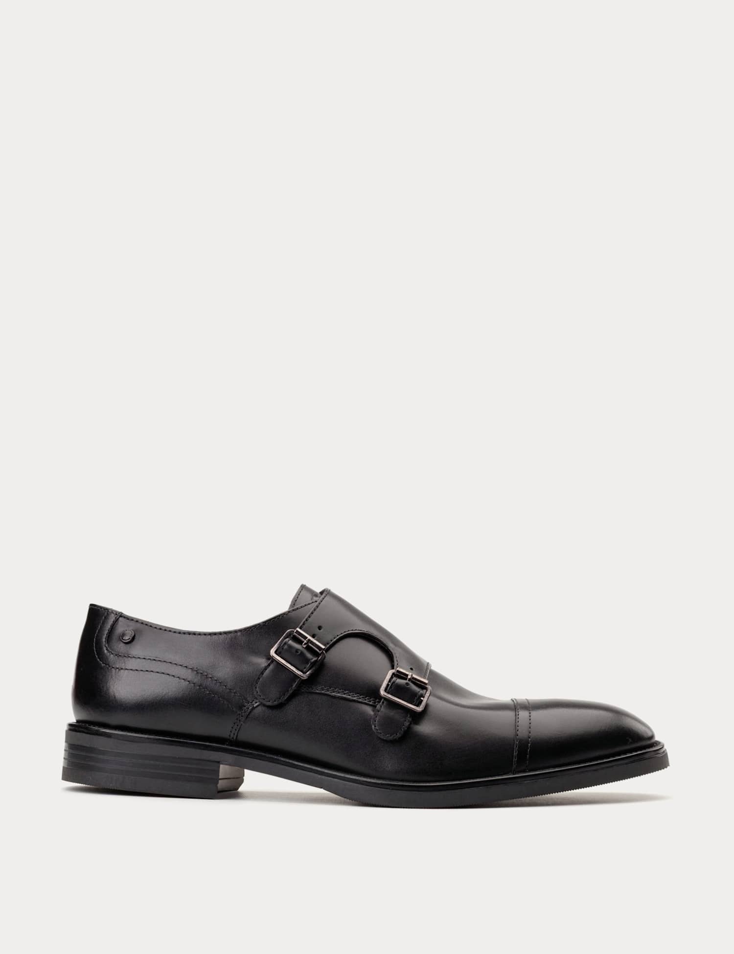 Base London Leather Double Monk Strap Shoes Black