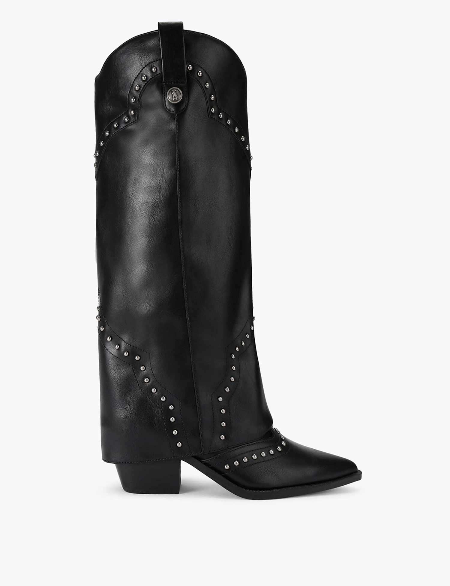 Steve Madden Leather Studded Block Heel Knee High Boots Black