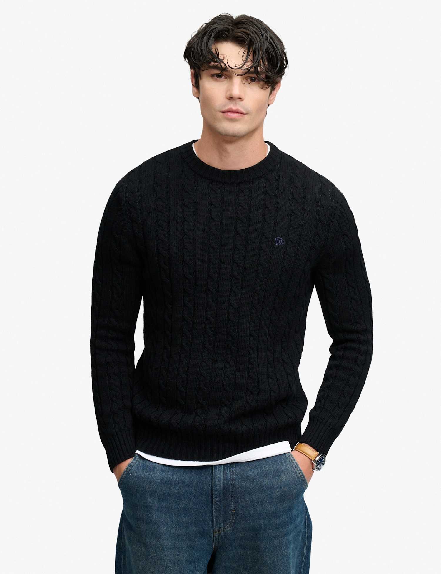 Superdry & Co Pure Cotton Cable Crew Neck Jumper Black