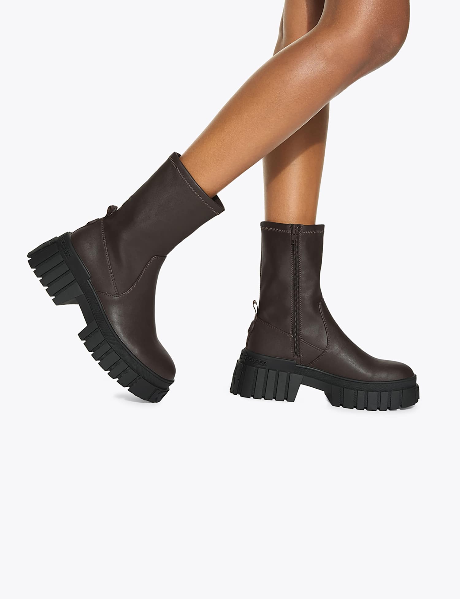 Kurt Geiger Block Heel Round Toe Sock Boots Brown