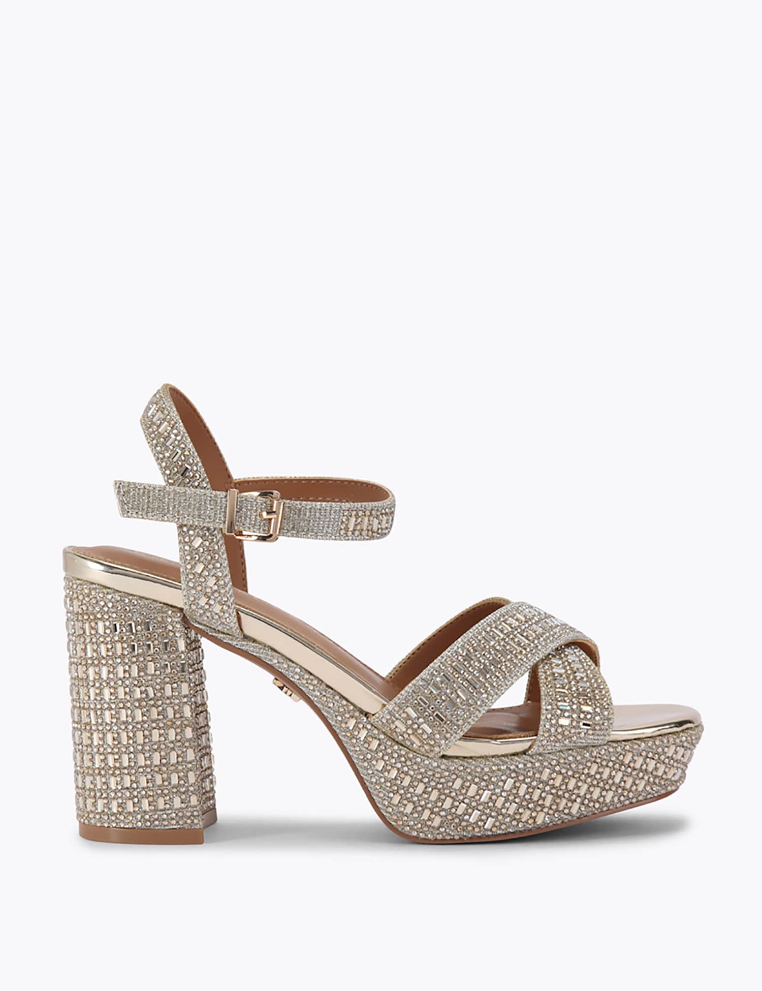Kurt Geiger Sparkle Platform Block Heel Sandals Gold