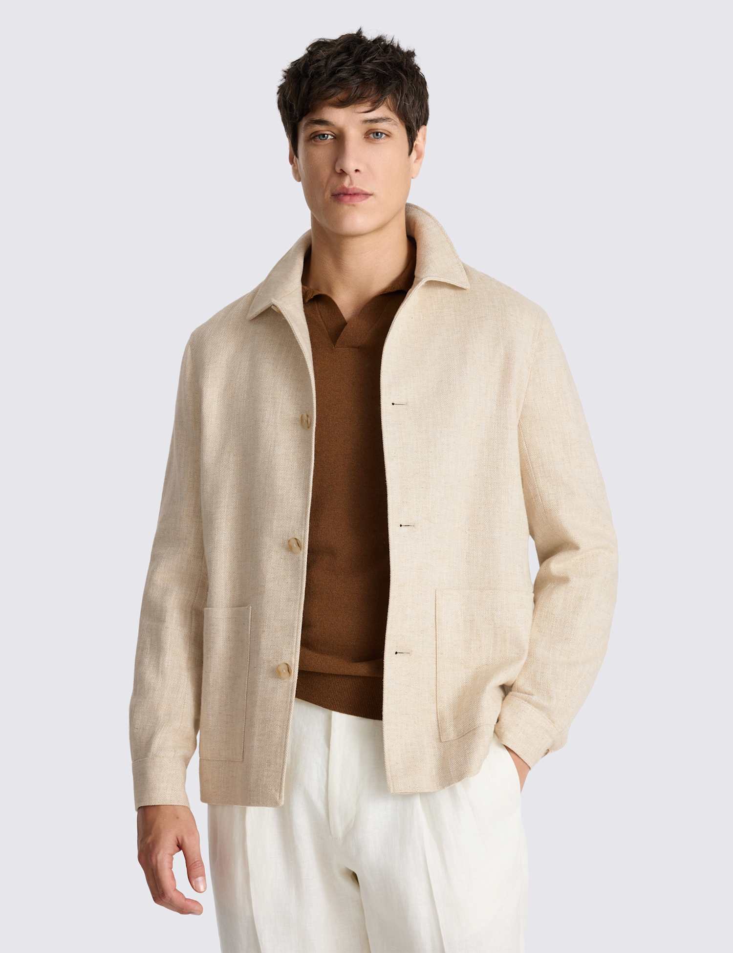 MOSS Linen Cotton Blend Twill Shacket Neutral