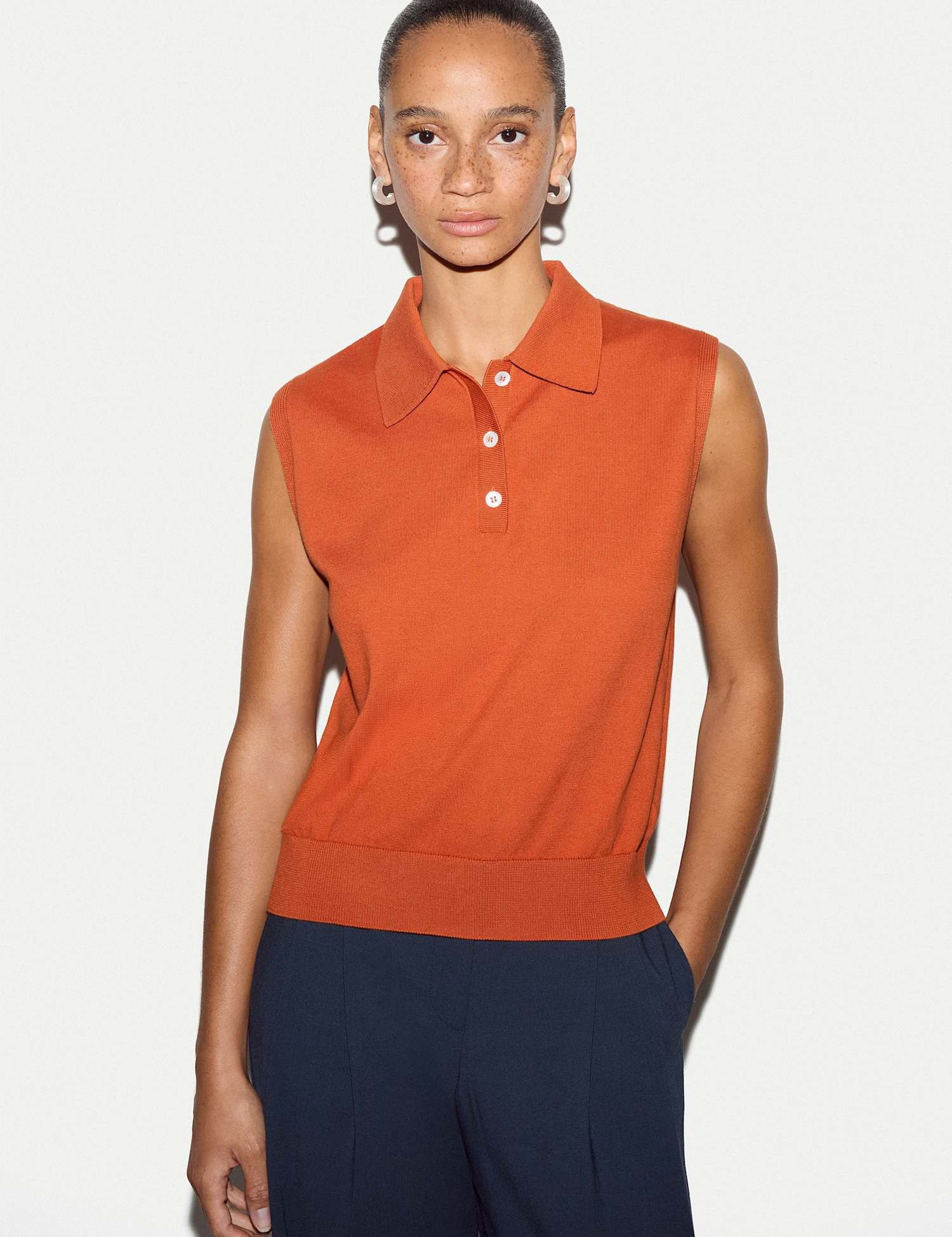 Jigsaw Pure Cotton Collared Vest Top Orange