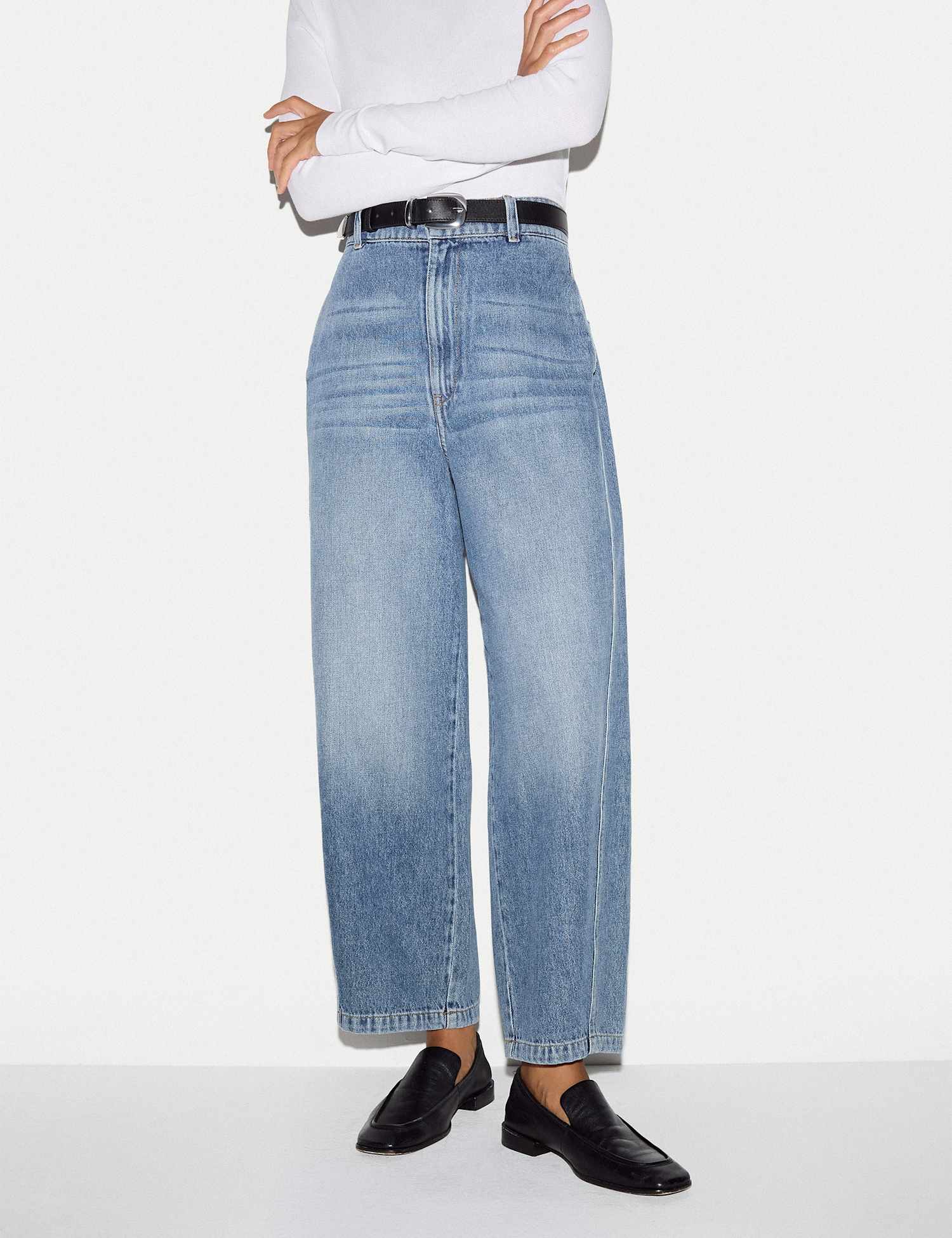 Jigsaw High Waisted Barrel Cropped Jeans Blue Denim