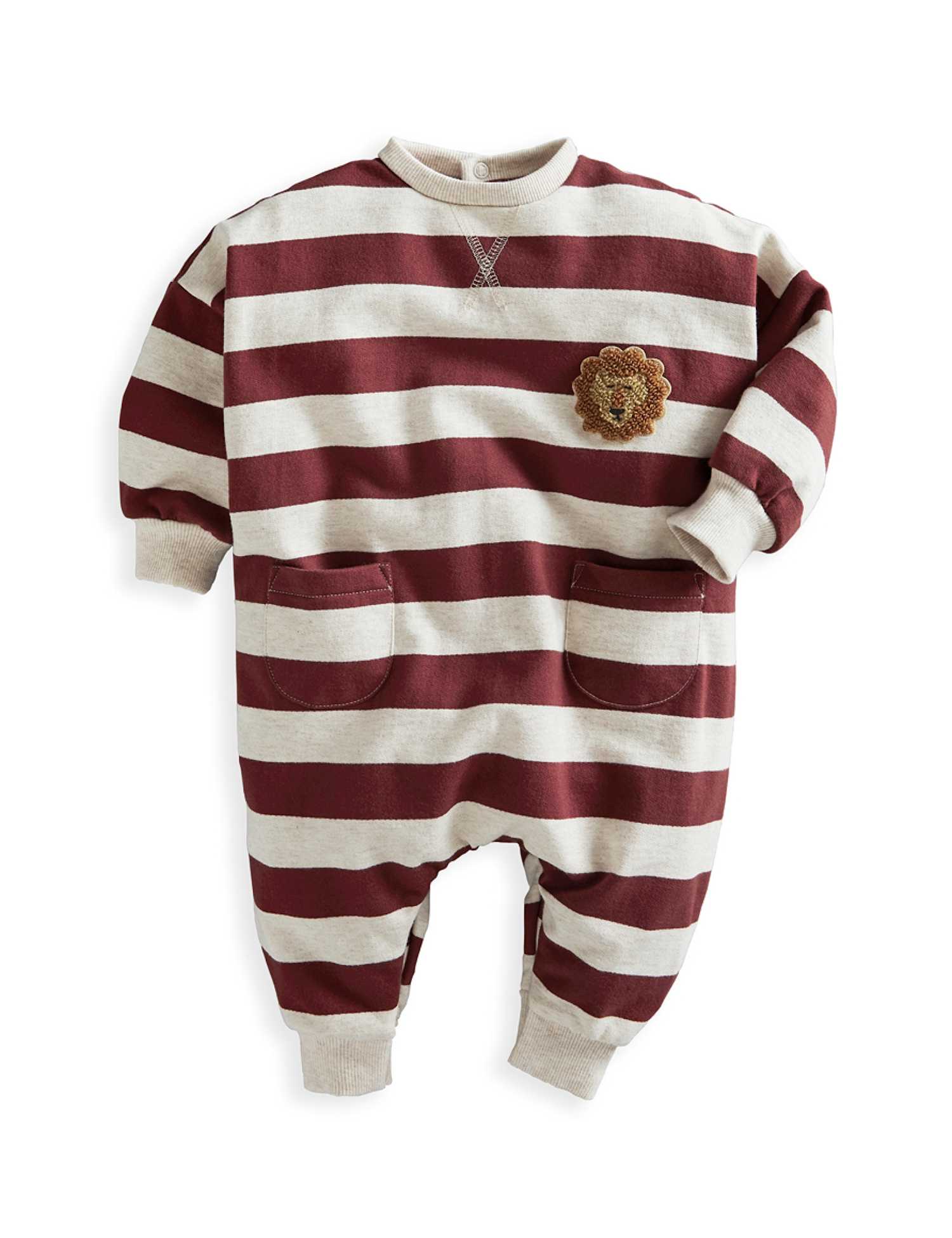 Mamas & Papas Pure Cotton Patterned Long Sleeve Romper Burgundy