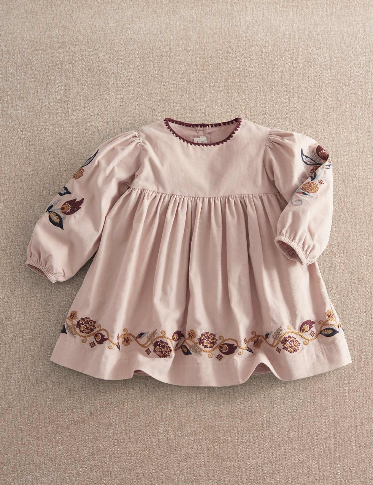 Mamas & Papas Pure Cotton Cord Embroidered Dress (0-24 Months) Pink