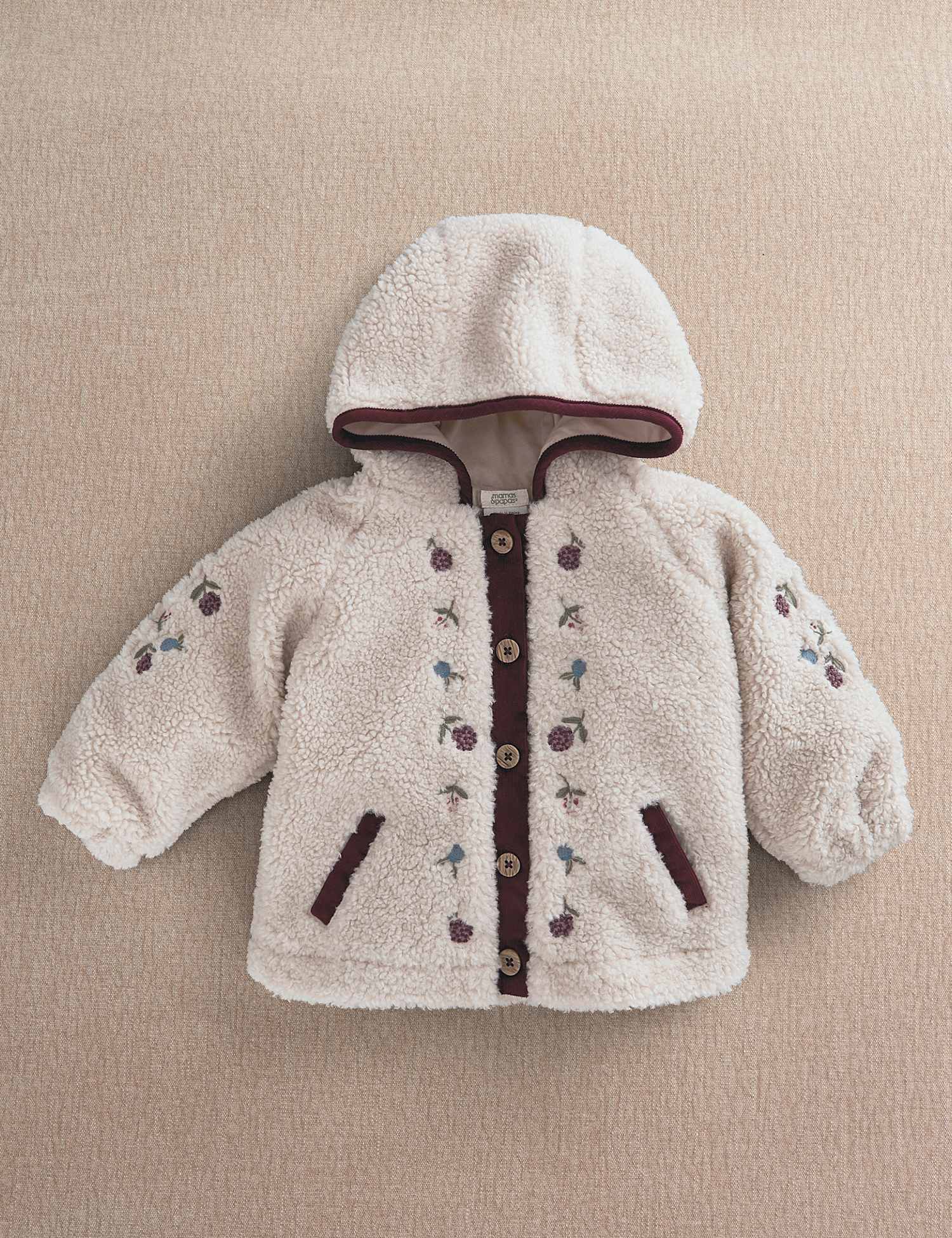 Mamas & Papas Fleece Embroidered Hooded Jacket (3-36 Mths) Cream