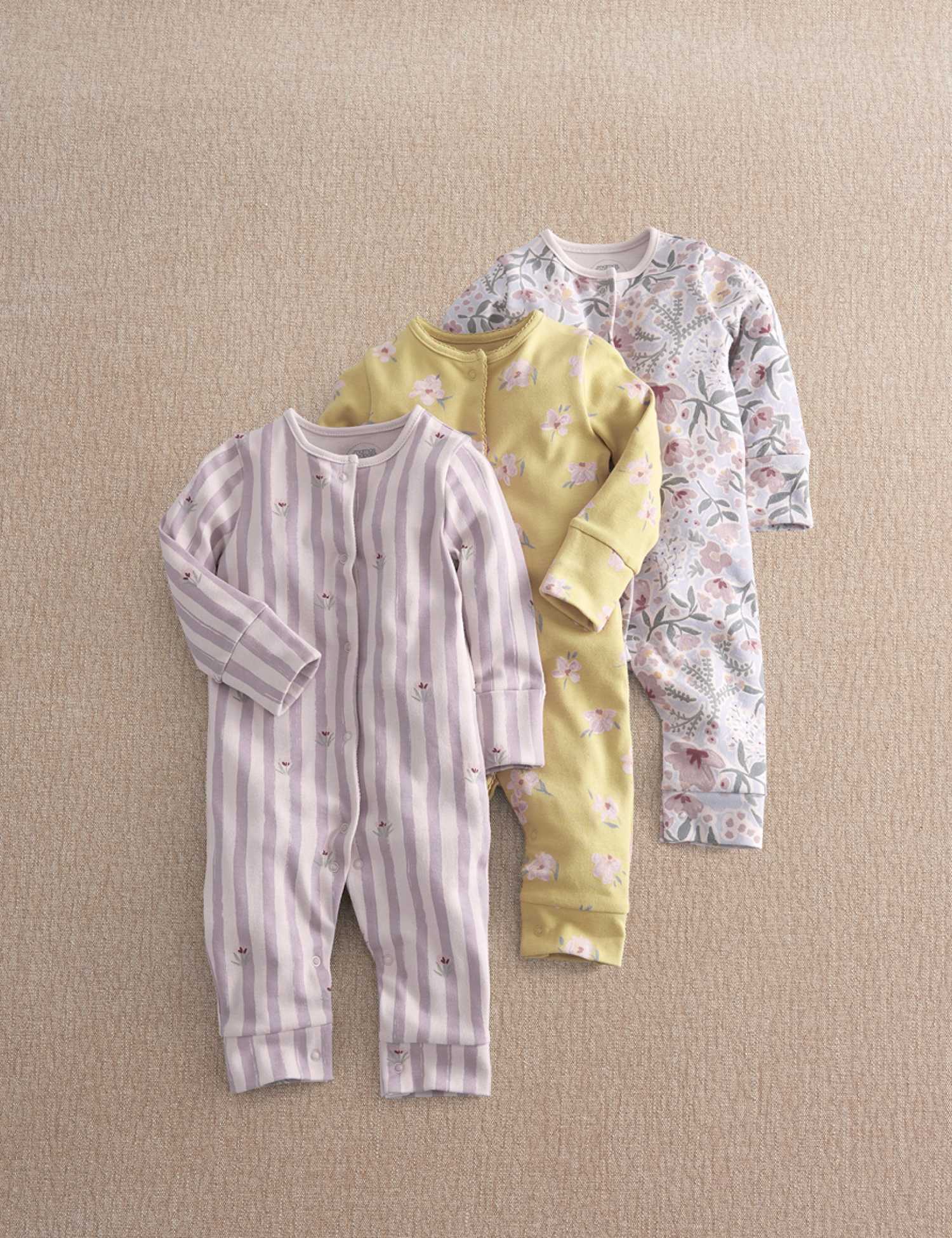 Mamas & Papas 3 Pack Pure Cotton Floral Sleepsuits (0-24 Mths) Multi