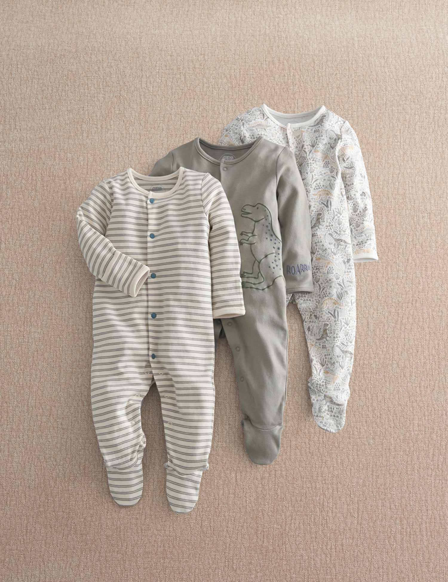 Mamas & Papas 3 Pack Pure Cotton Patterned Sleepsuits (0-24 Mths) Multi