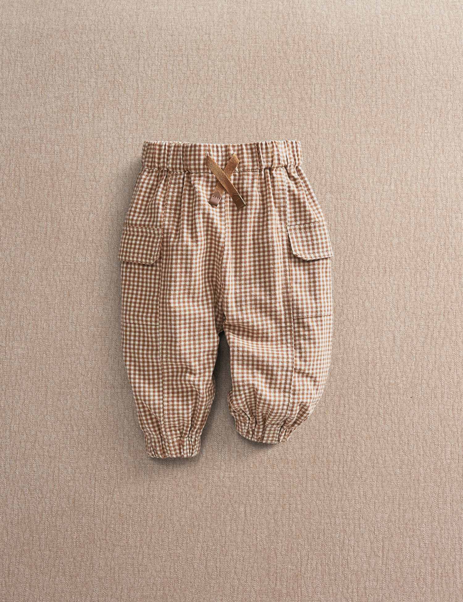 Mamas & Papas Pure Cotton Gingham Cargo Joggers (0-3 Yrs) Beige