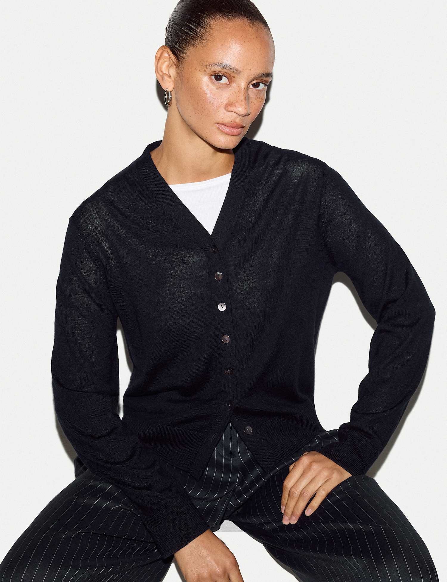 Jigsaw Pure Wool V-Neck Cardigan Navy