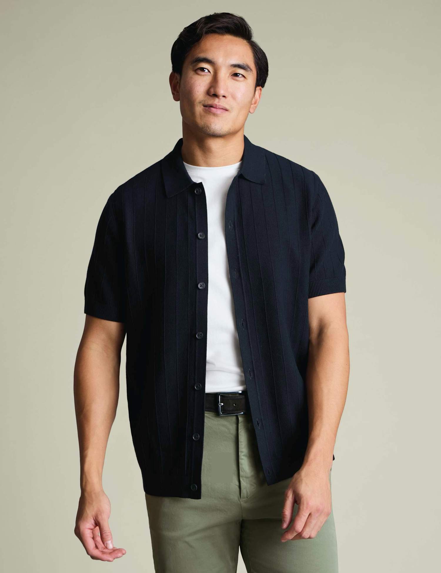 Charles Tyrwhitt Pure Cotton Textured Knitted Polo Shirt Navy
