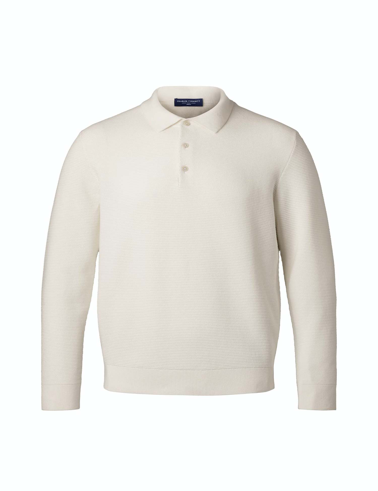 Charles Tyrwhitt Pure Cotton Textured Knitted Polo Shirt Cream