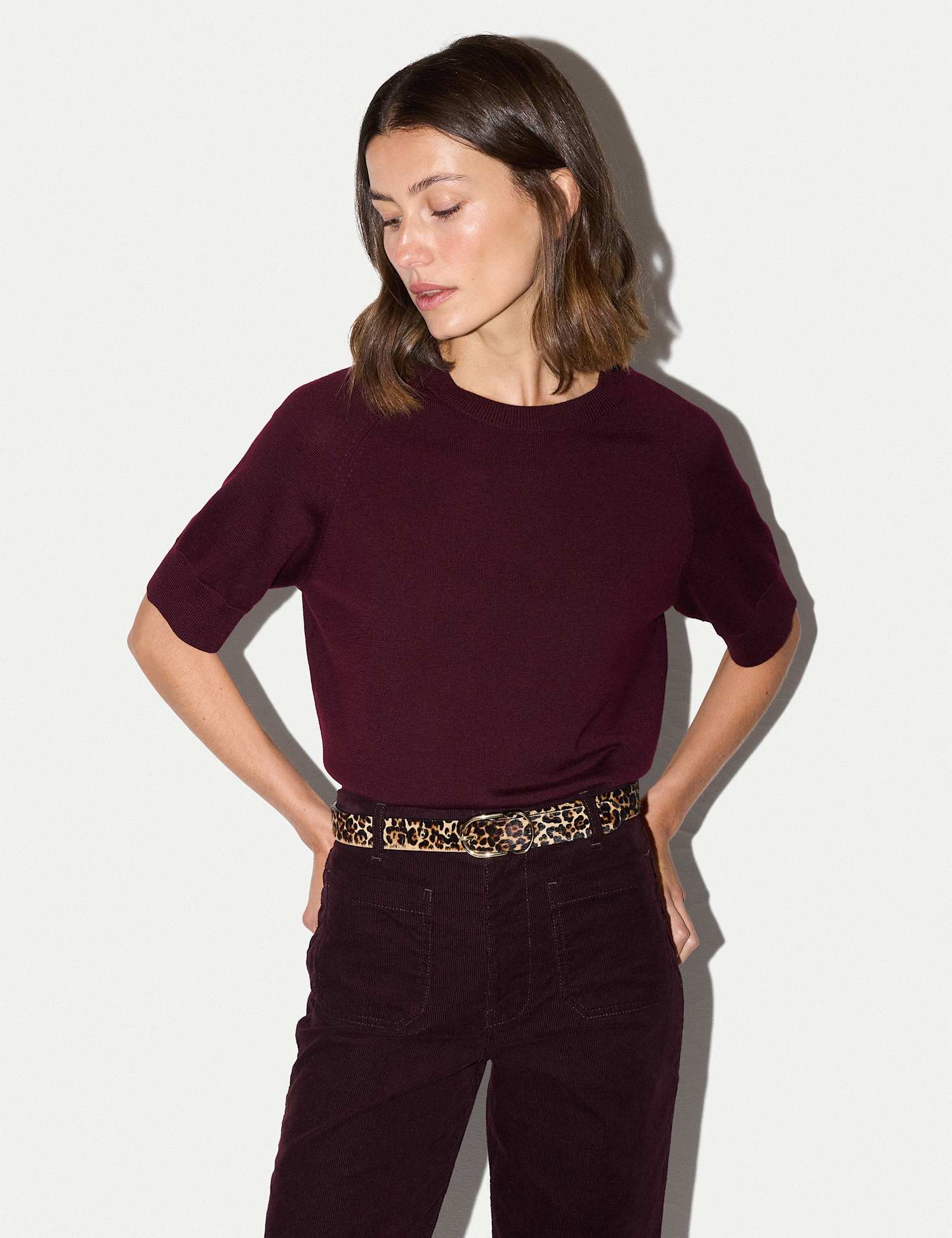 Jigsaw Round Neck Regular Fit T-Shirt Burgundy