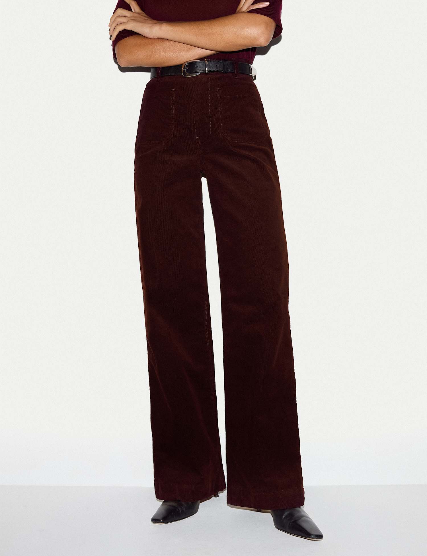 Jigsaw Cotton Rich Cord Textured Wide Leg Trousers Red