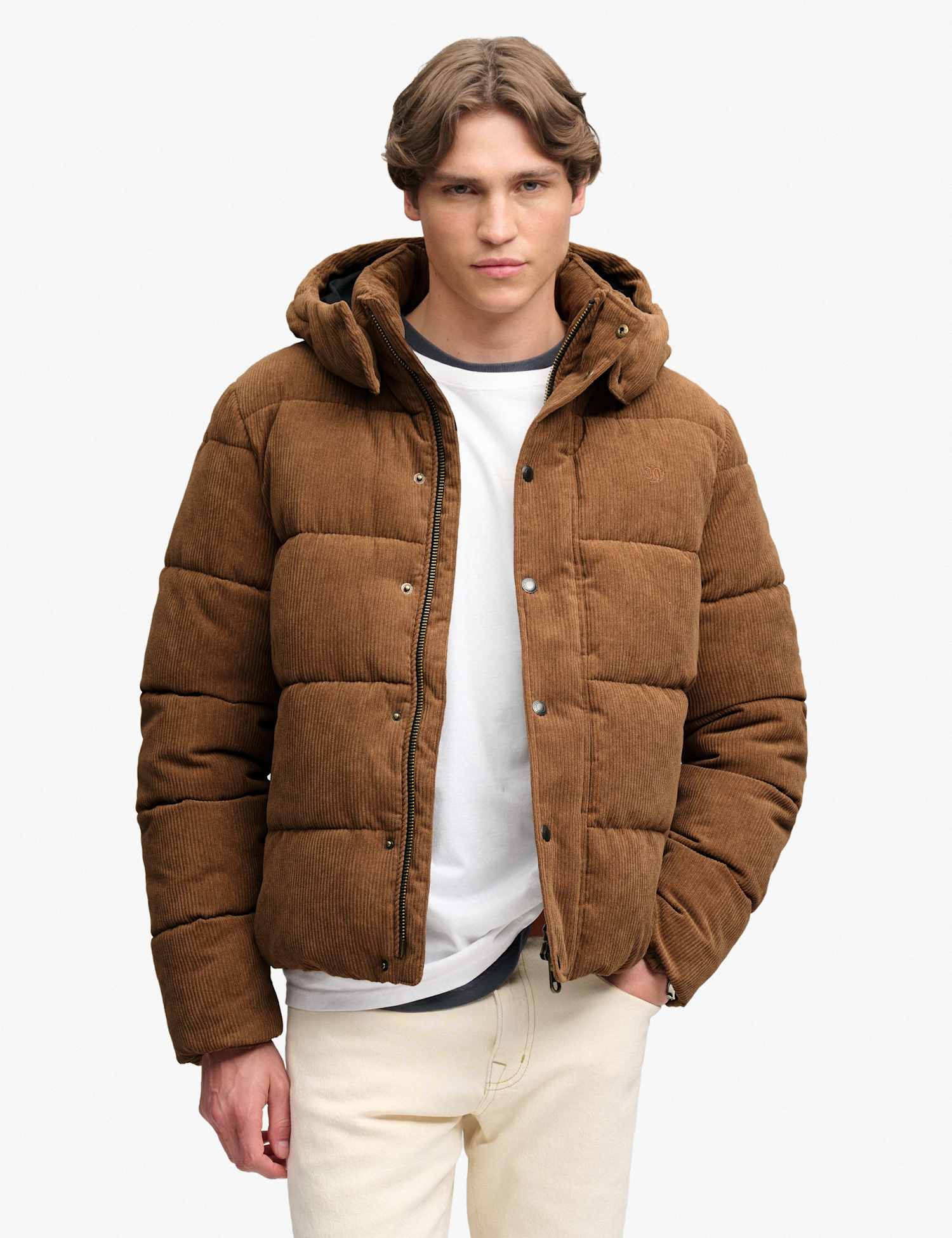 Superdry & Co Corduroy Hooded Puffer Jacker Brown