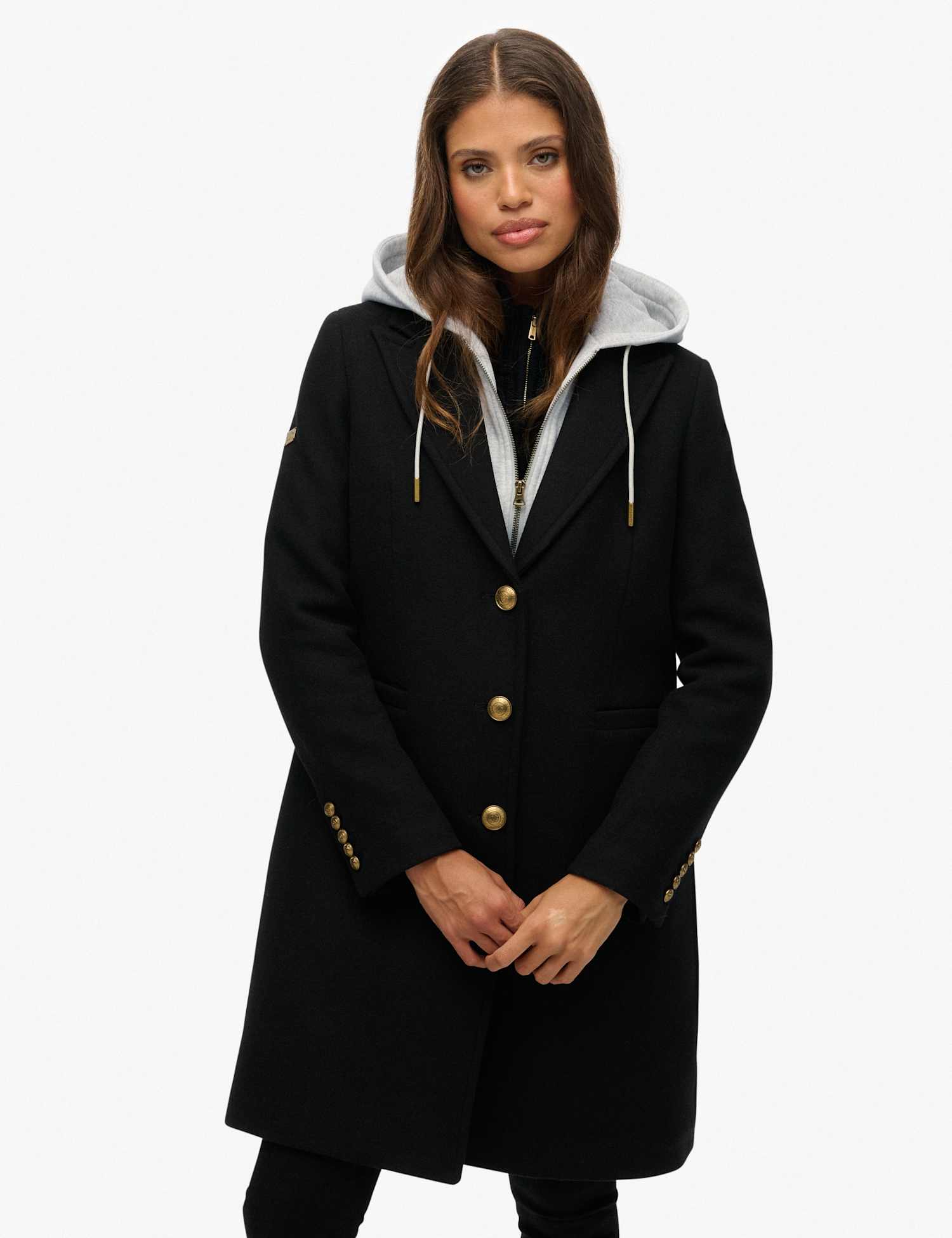 Superdry & Co Wool Rich 2 in 1 Hooded Coat Black