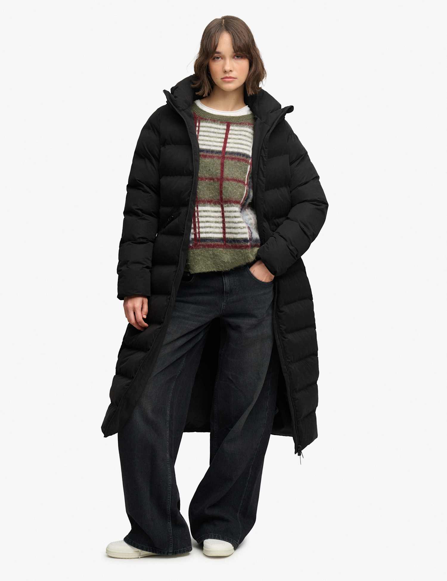 Superdry & Co Hooded Longline Puffer Jacket Black