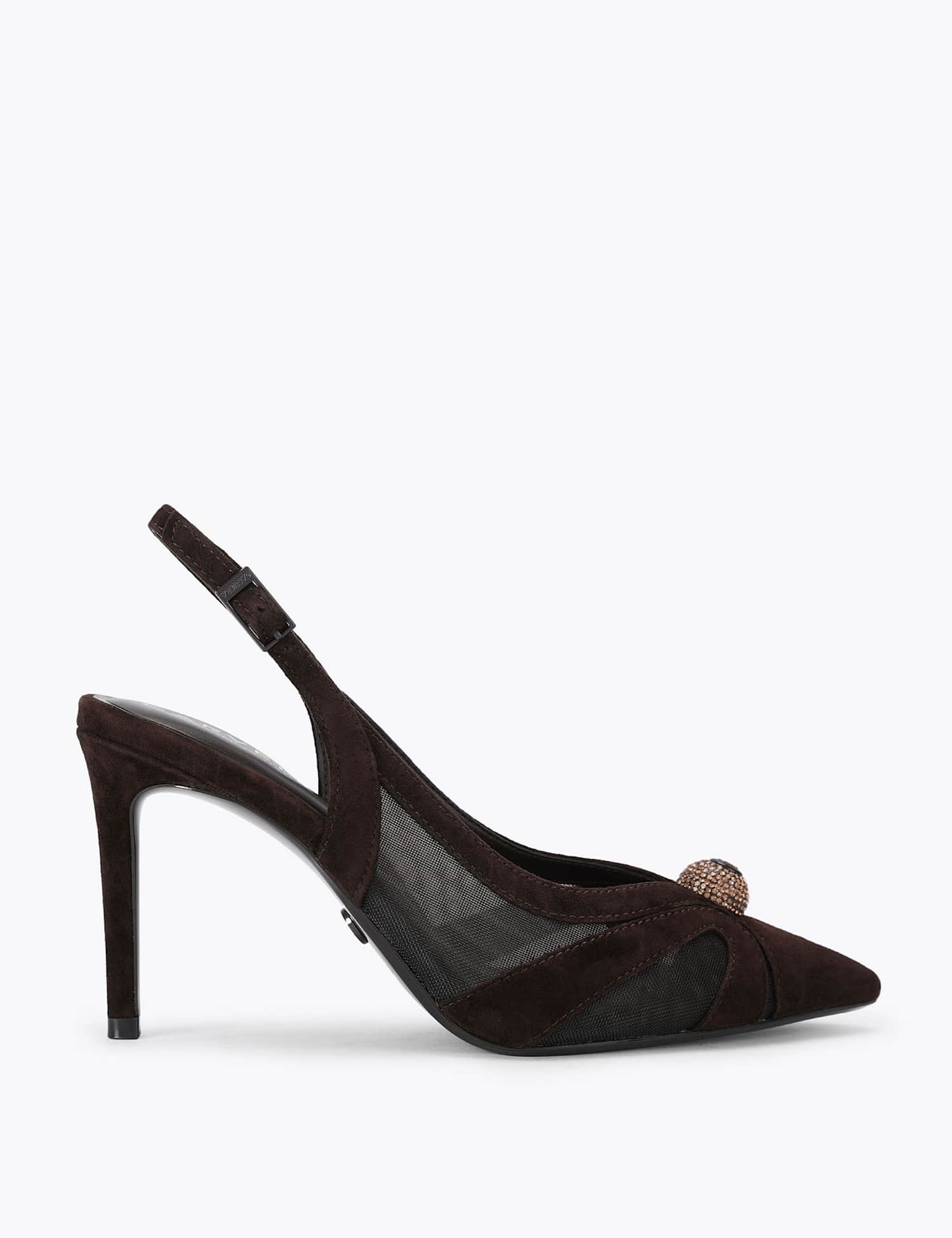 Carvela Suede Stiletto Heel Slingback Shoes Dark Brown