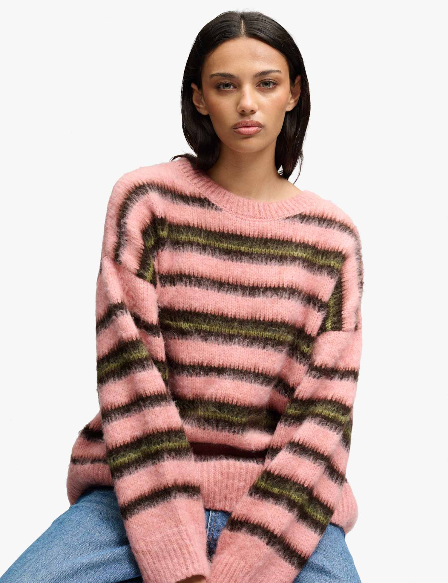 Superdry & Co Brushed Striped Relaxed Jumper Pink Mix