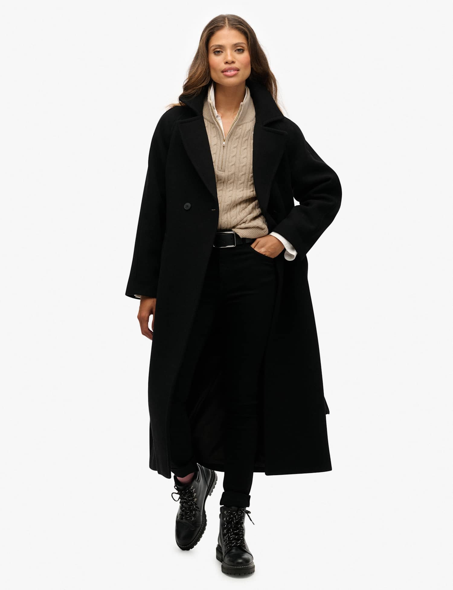 Superdry & Co Wool Blend Wrap Coat Black