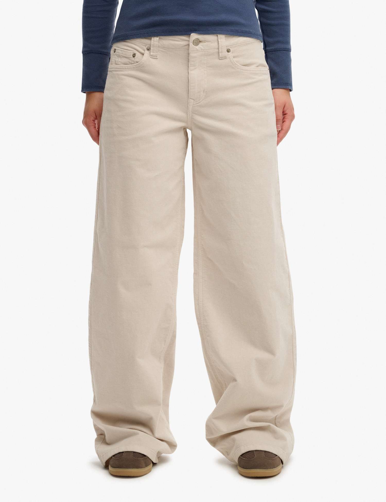 Superdry & Co Cotton Rich Cord Textured Wide Leg Trousers Cream