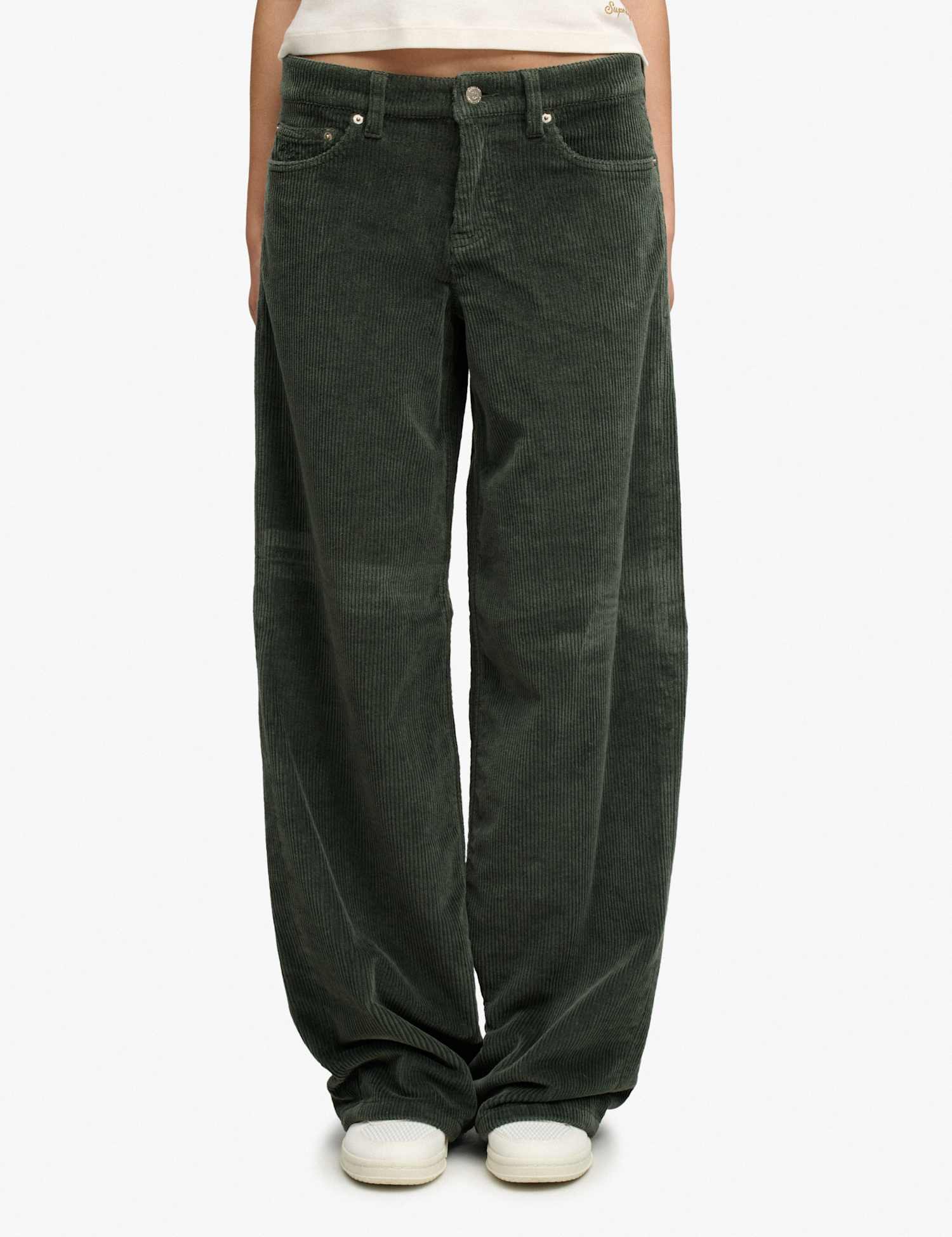 Superdry & Co Pure Cotton Cord Textured Wide Leg Trousers Green