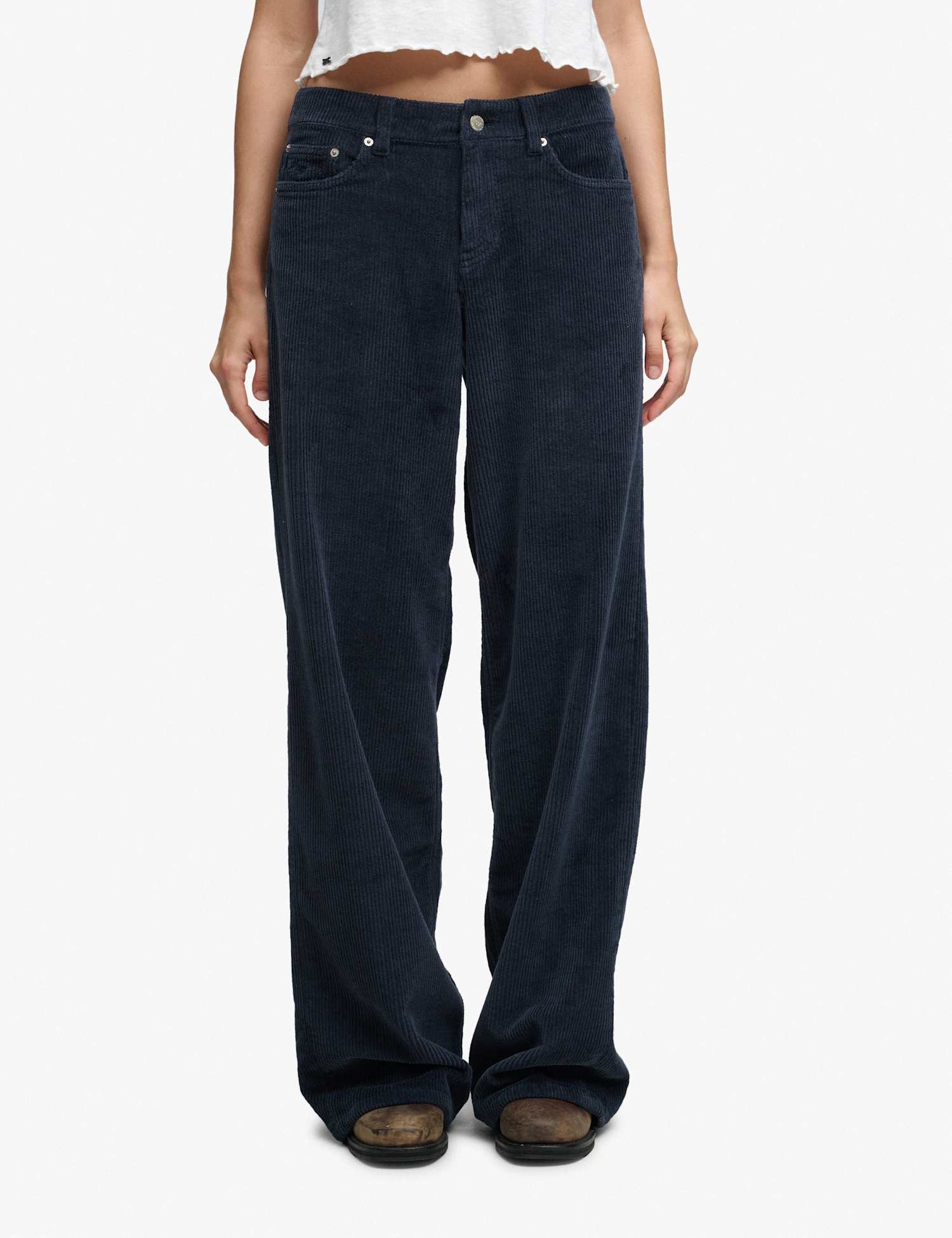 Superdry & Co Cotton Rich Cord Textured Wide Leg Trousers Navy