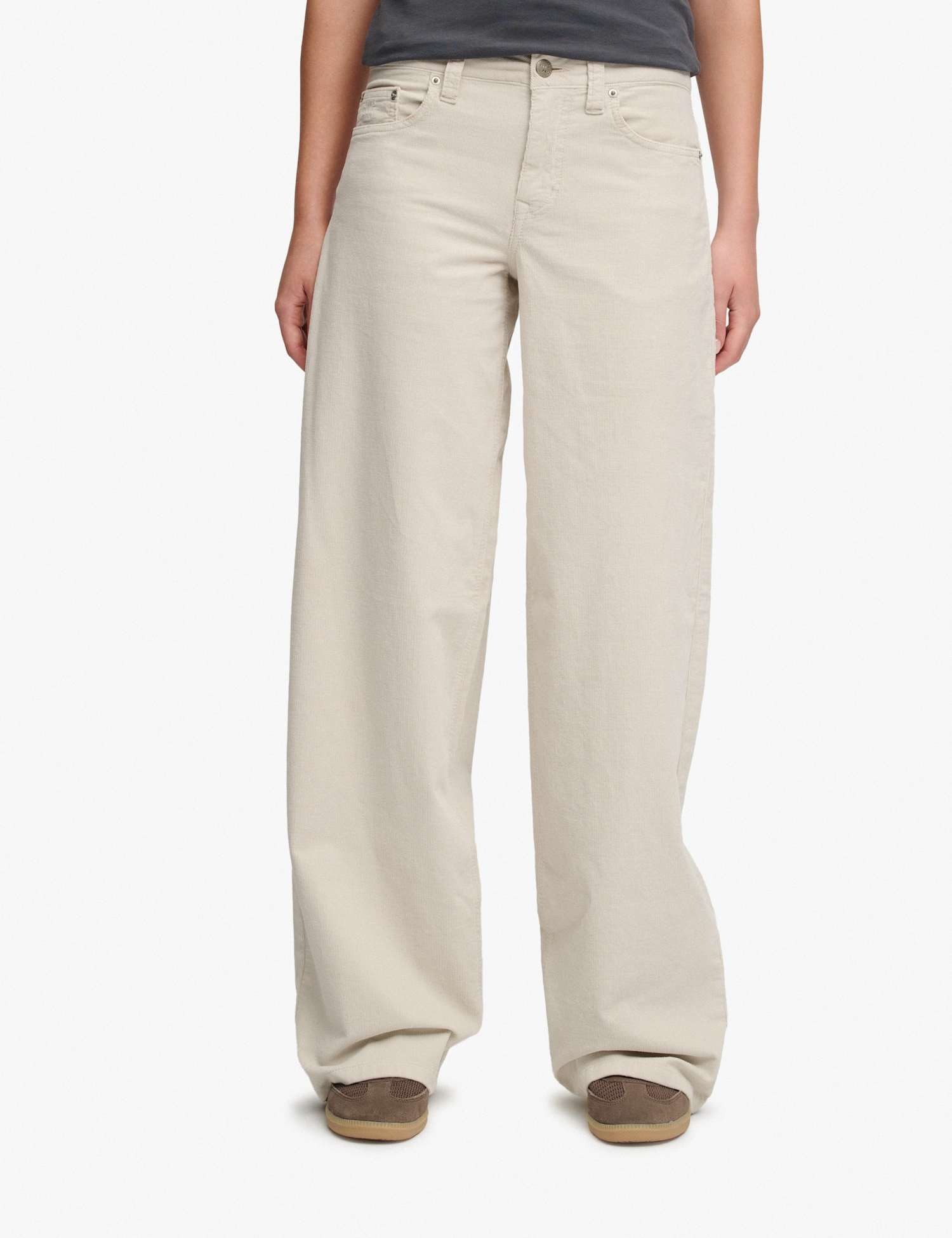 Superdry & Co Cotton Rich Cord Textured Wide Leg Trousers Cream