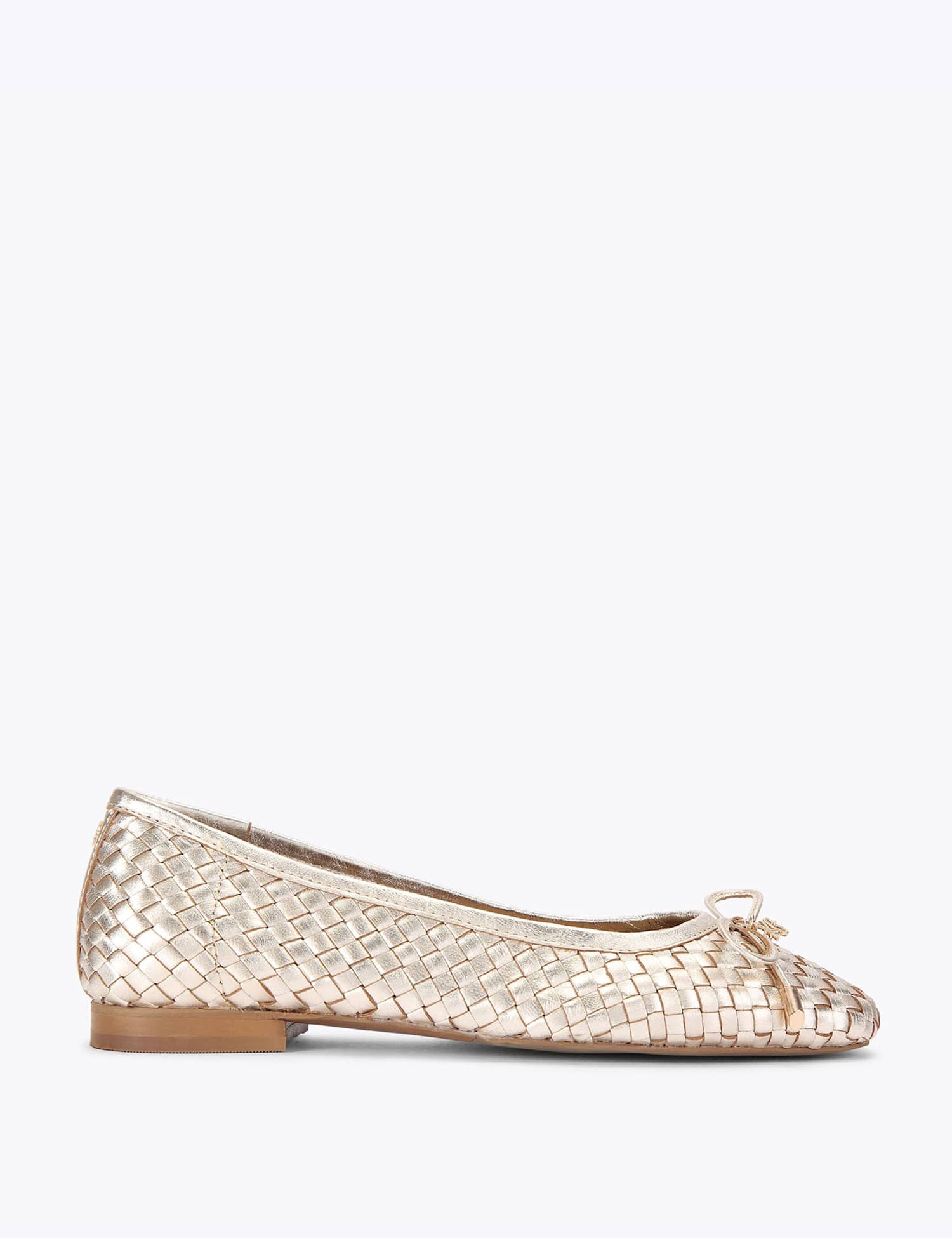 Kurt Geiger Leather Woven Bow Flat Ballet Pumps Silver