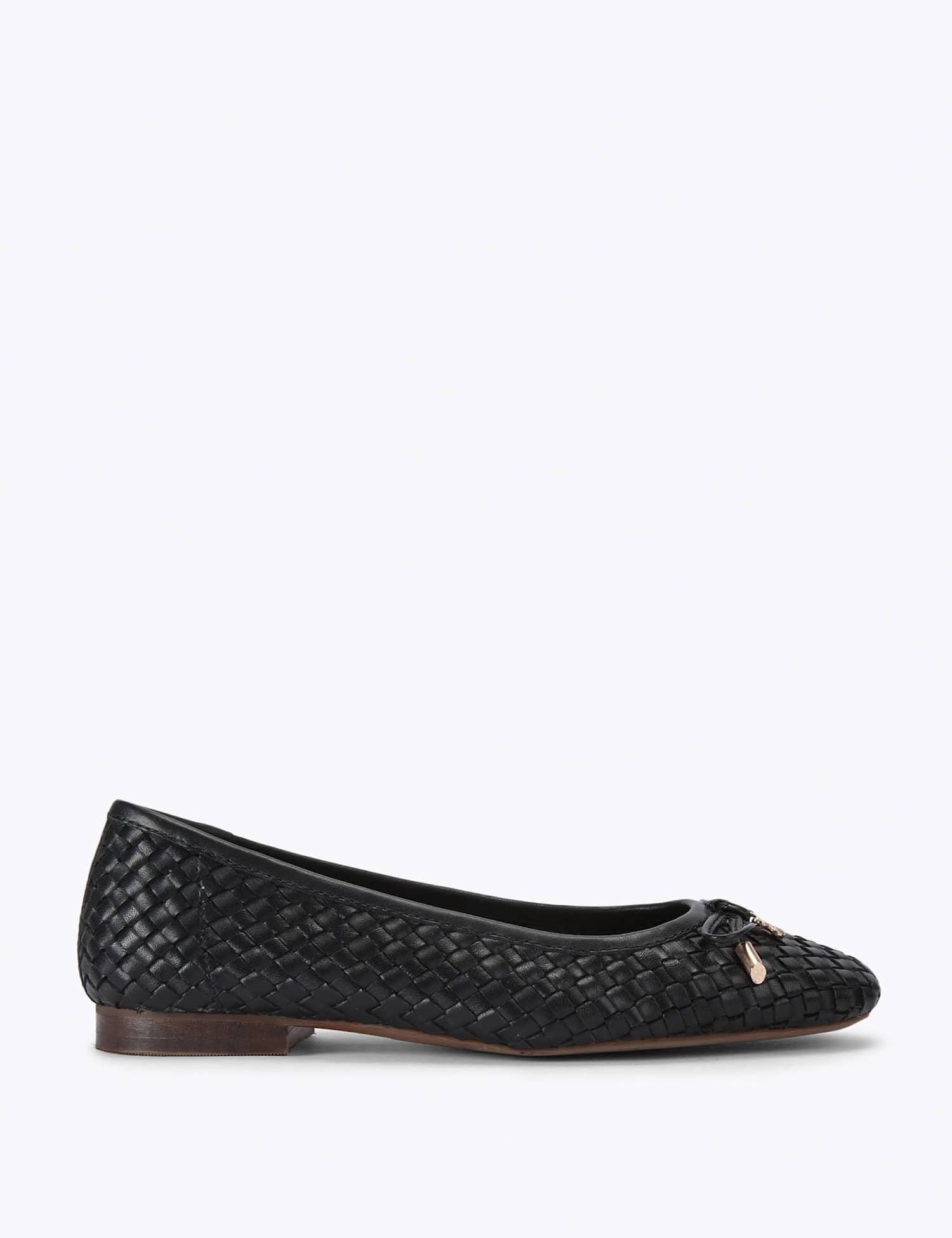 Kurt Geiger Leather Woven Bow Flat Ballet Pumps Black