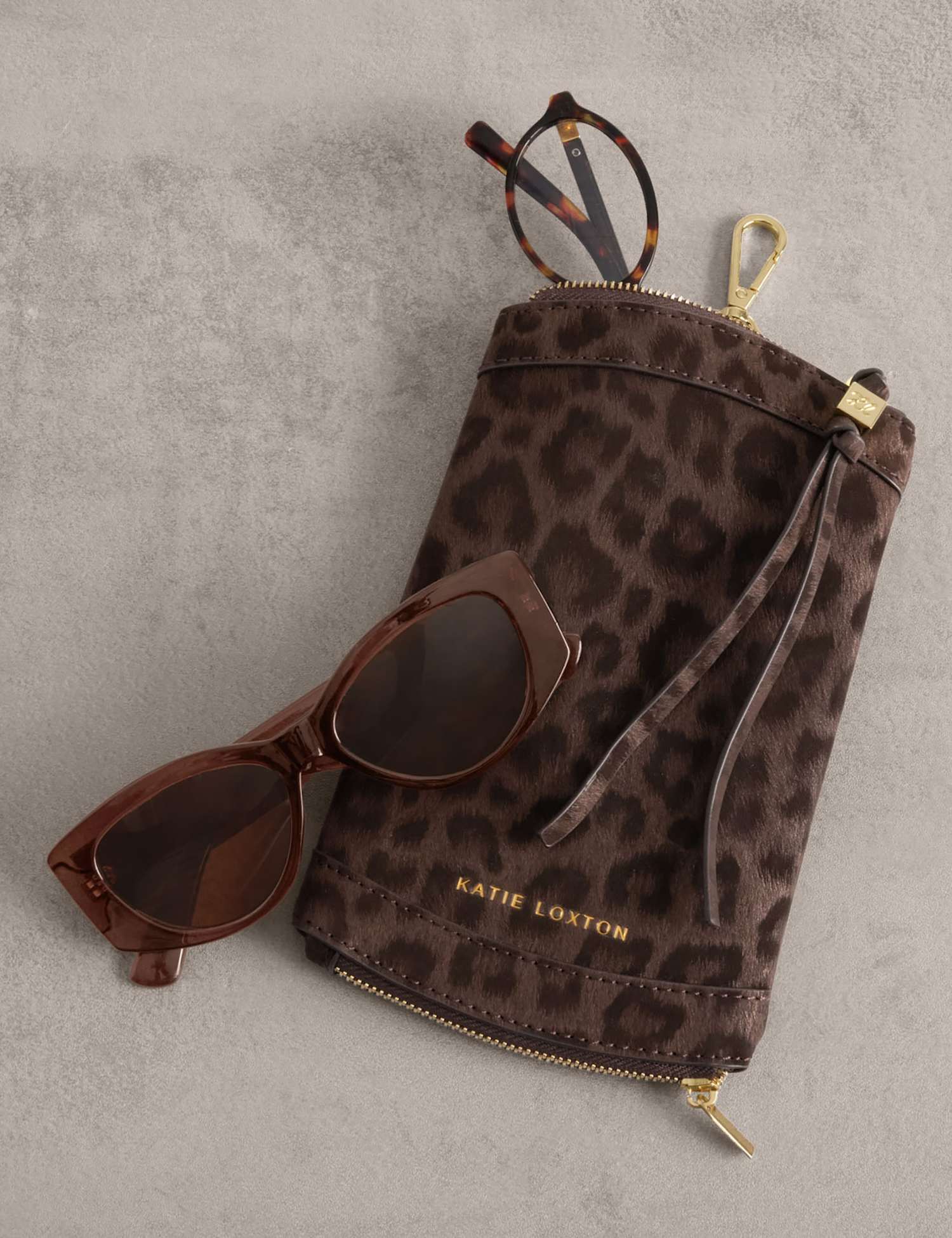 Katie Loxton Animal Print Duo Sunglasses Case Brown Mix