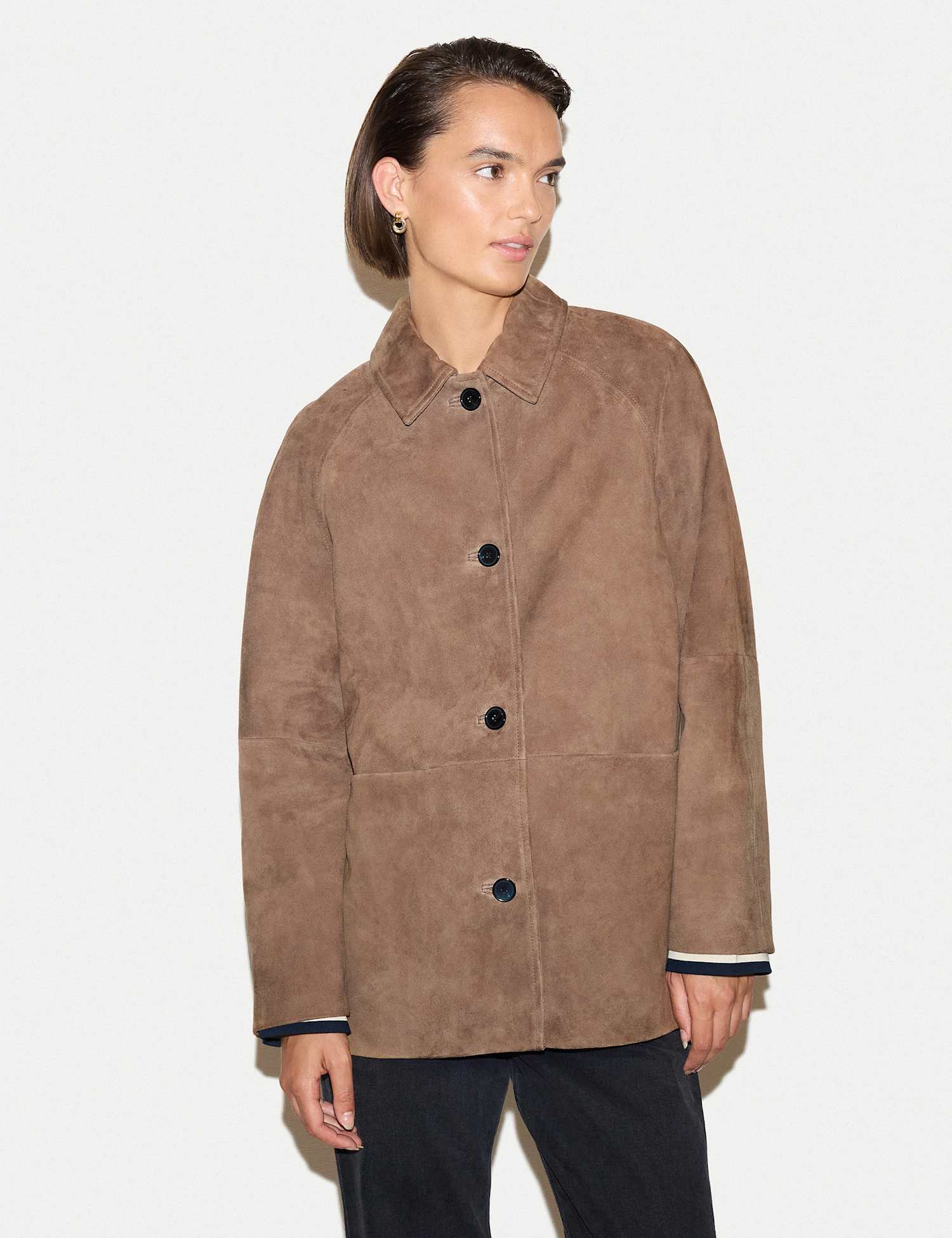Jigsaw Suede Relaxed Raglan Longline Jacket Light Brown