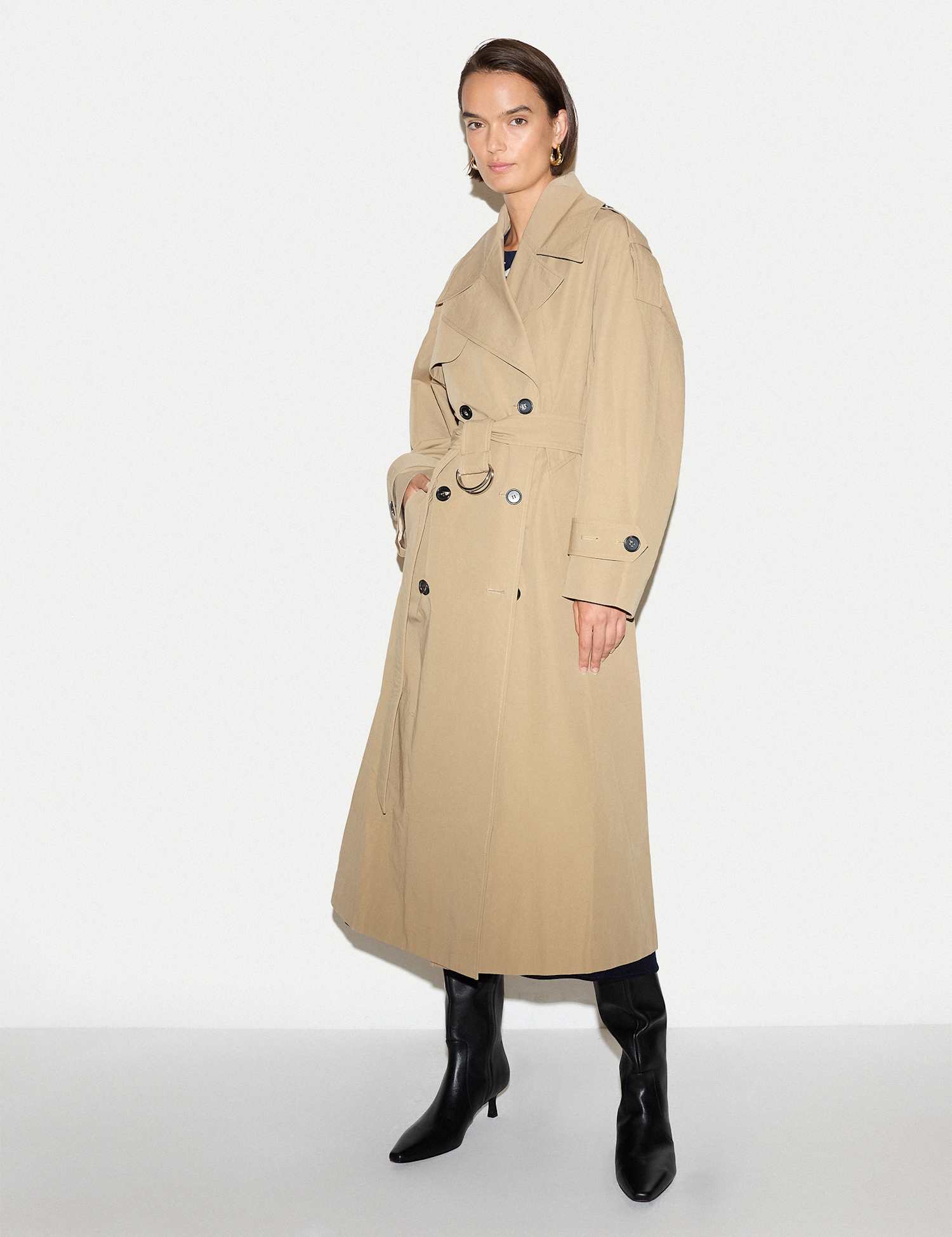 Jigsaw Pure Cotton Belted Double Breasted Trench Coat Stone
