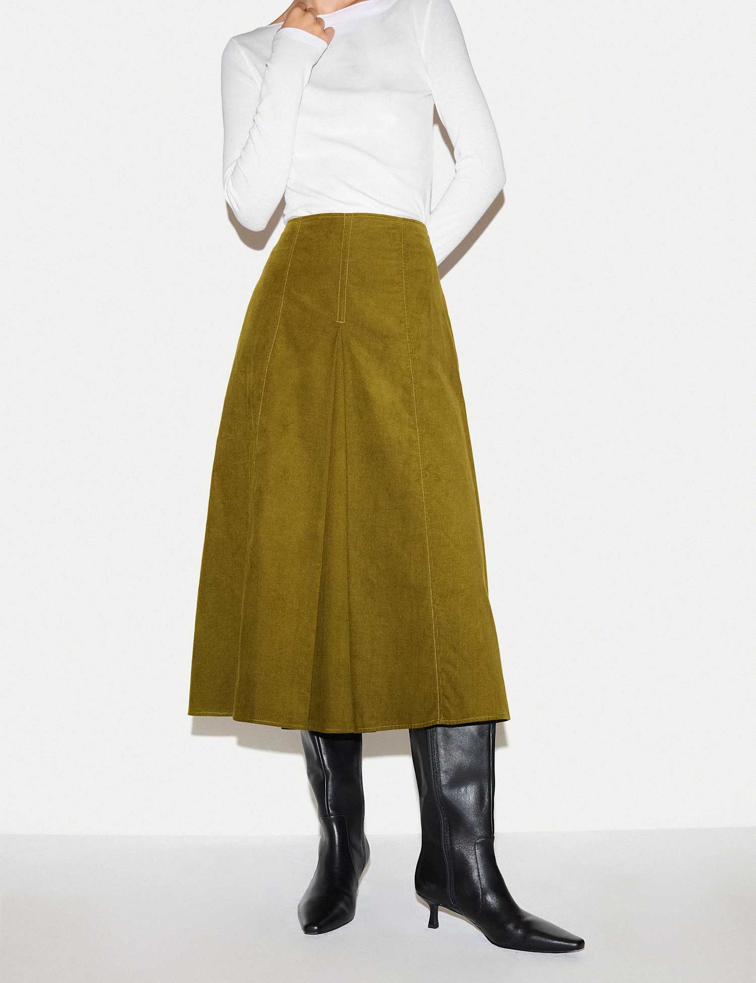 Jigsaw Cord Textured Midi A Line Skirt Green