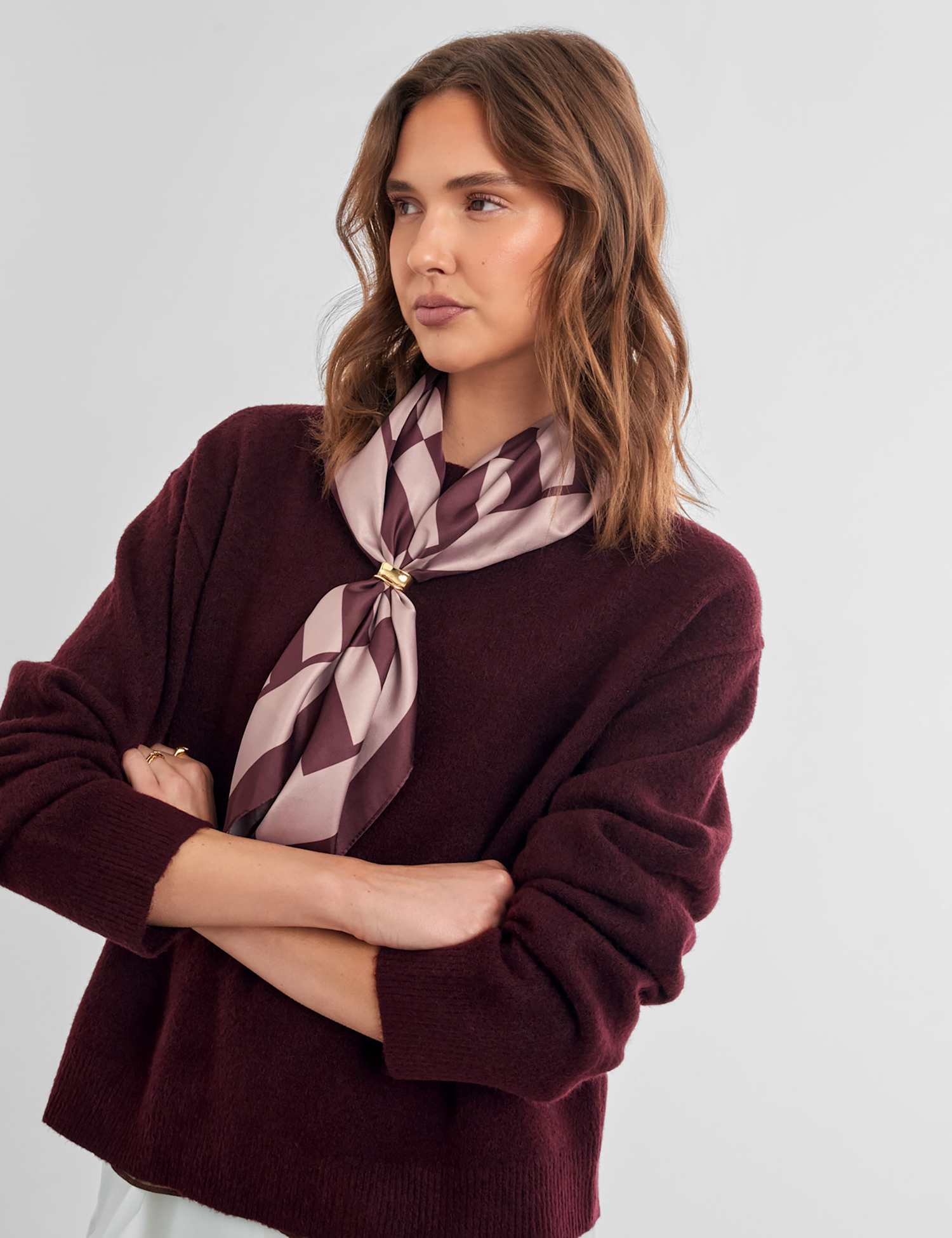 Katie Loxton Satin Checked Scarf Pink Mix