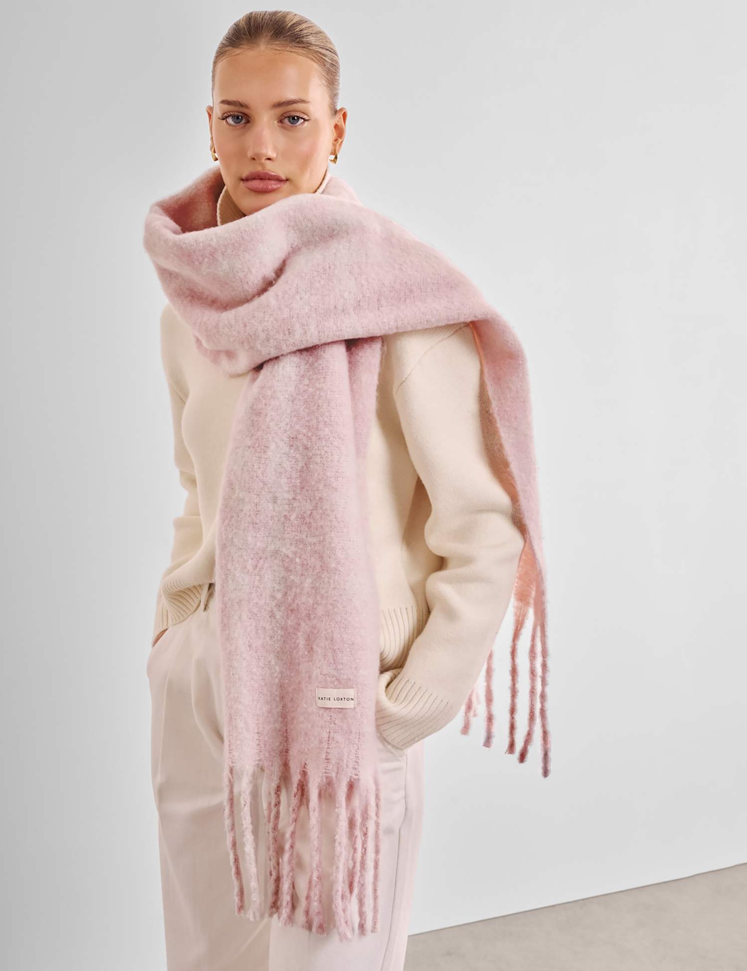 Katie Loxton Brushed Striped Tassel Scarf Pink Mix