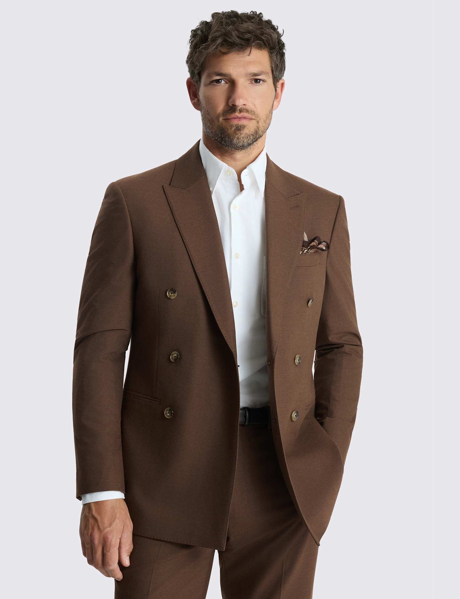 MOSS Slim Fit Flannel Stretch Suit Jacket Brown