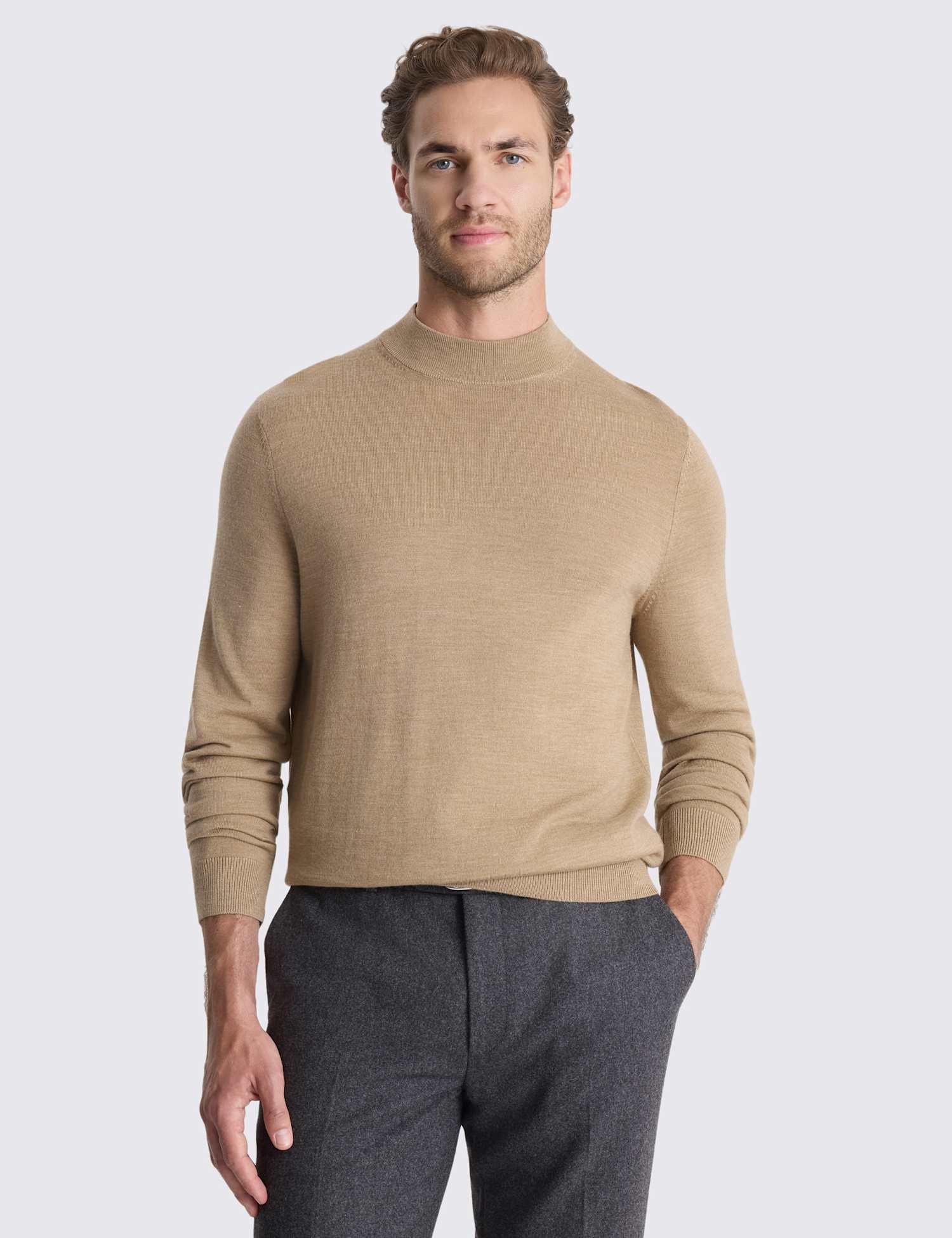 MOSS Merino Wool Rich High Neck Jumper Camel
