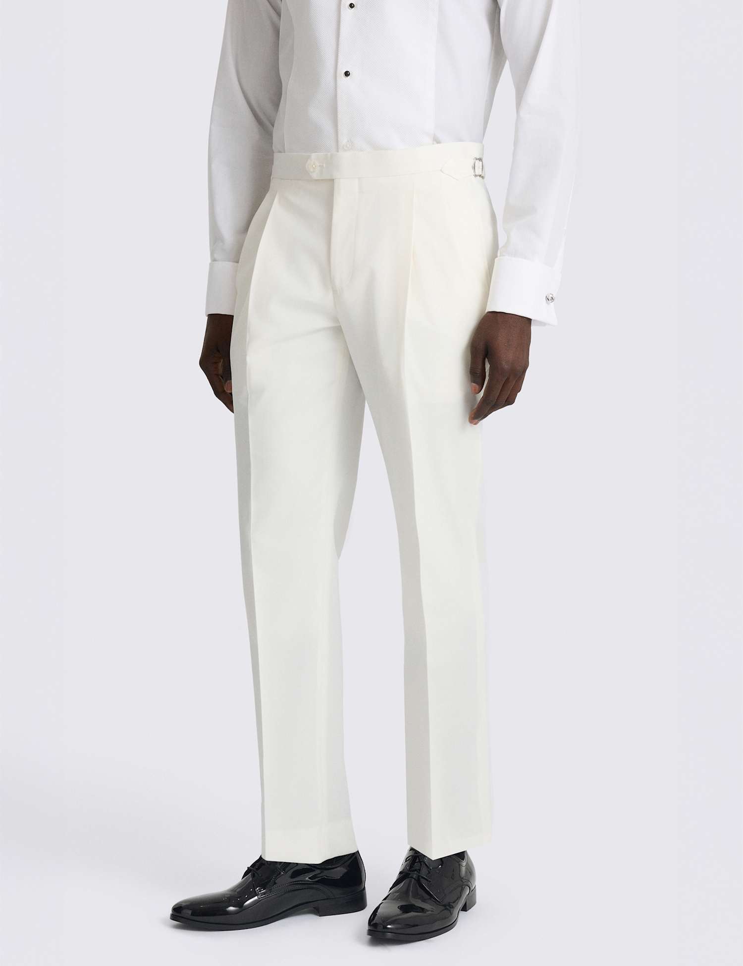 MOSS Tailored Fit Wool Blend Tuxedo Trousers Light Cream