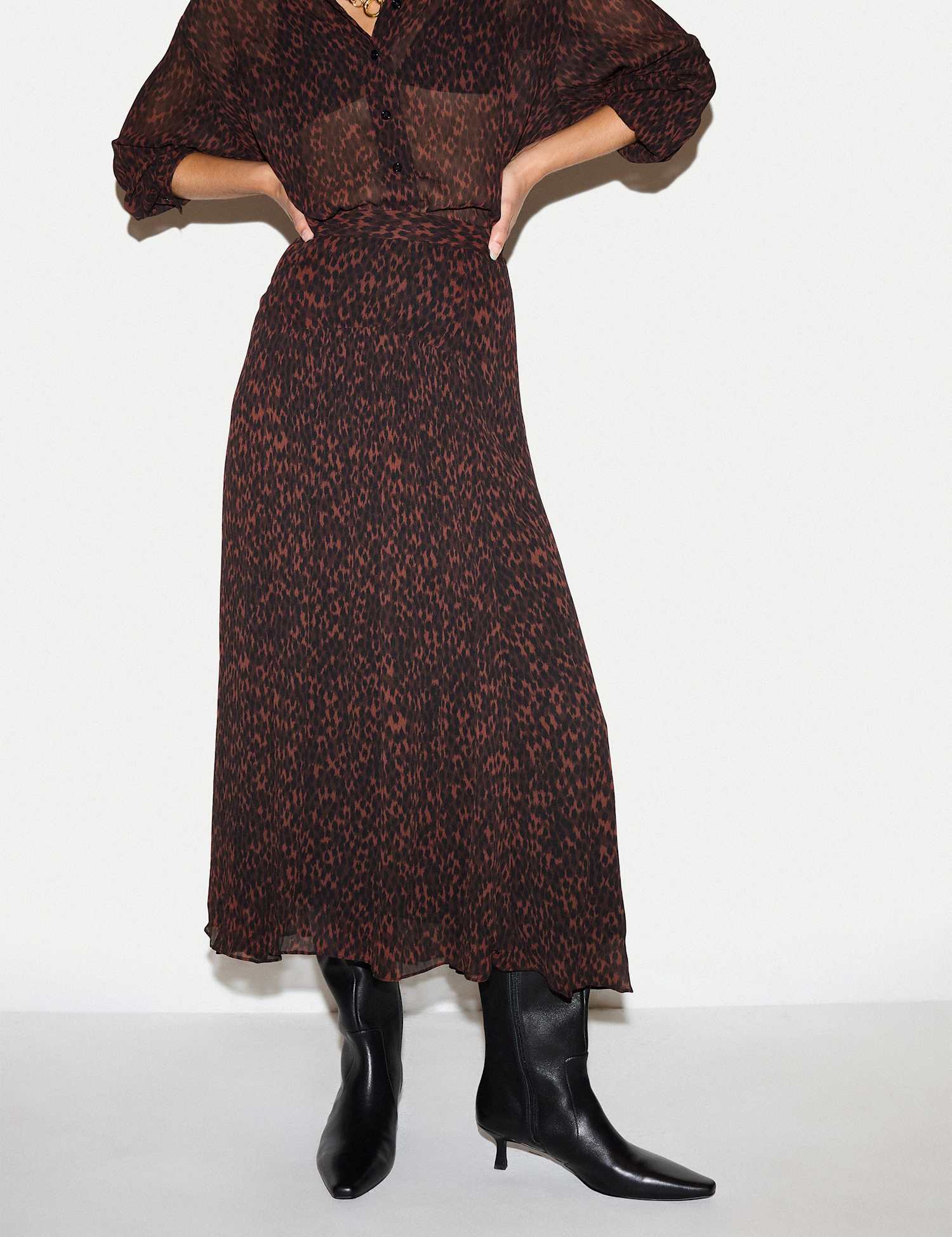 Jigsaw Leopard Print Midi A Line Skirt Brown Mix