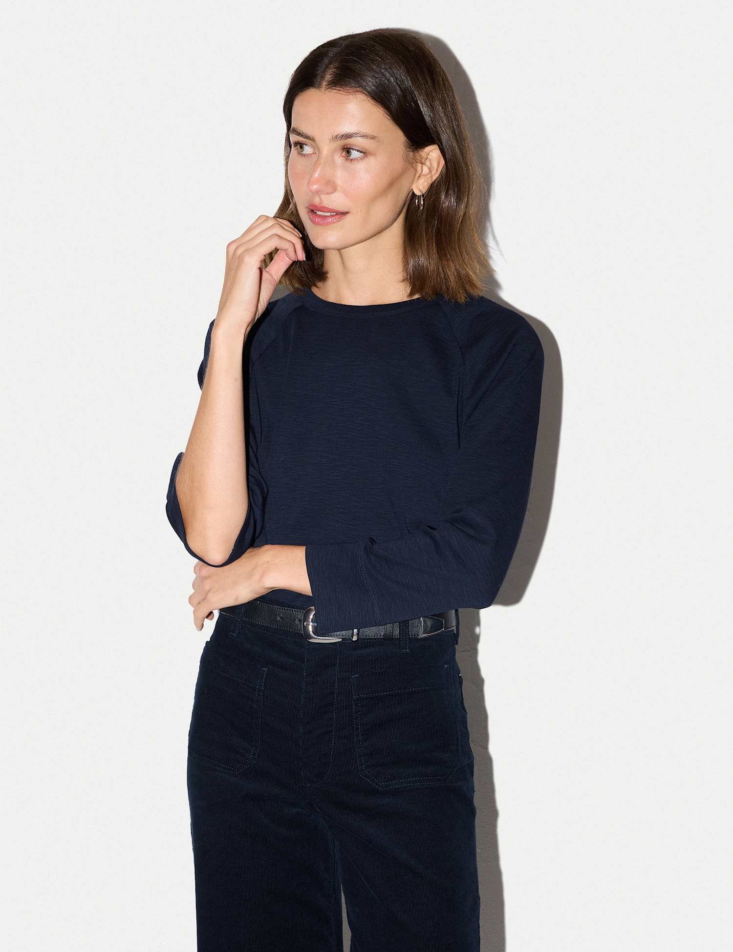 Jigsaw Pure Cotton Round Neck Raglan T-Shirt Navy