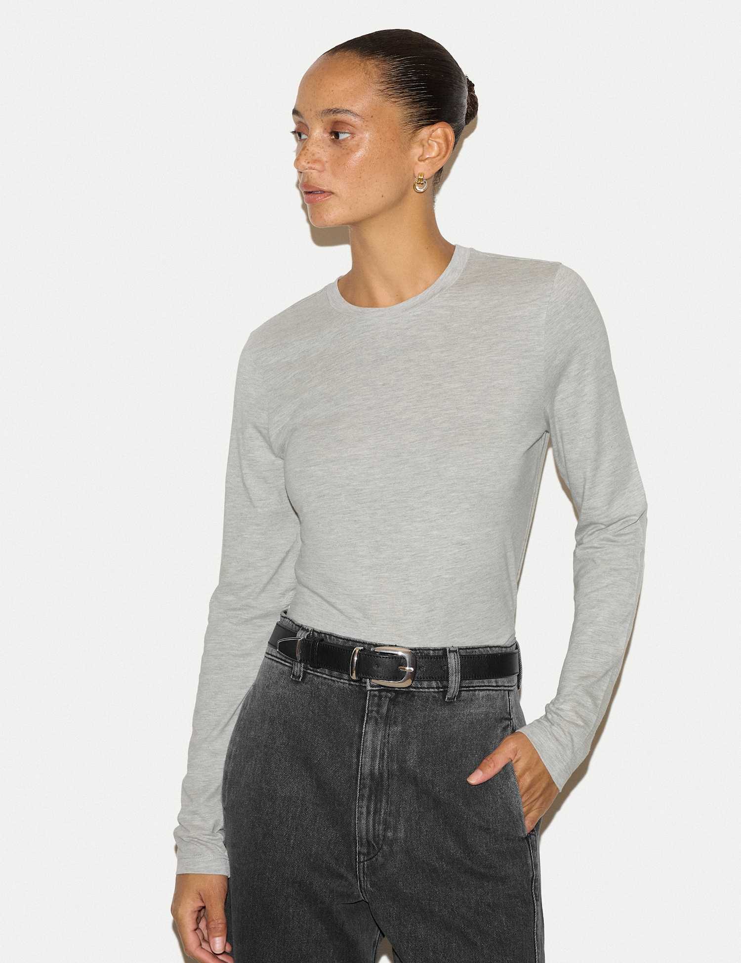 Jigsaw Cotton Modal Blend Round Neck T-Shirt Grey Marl