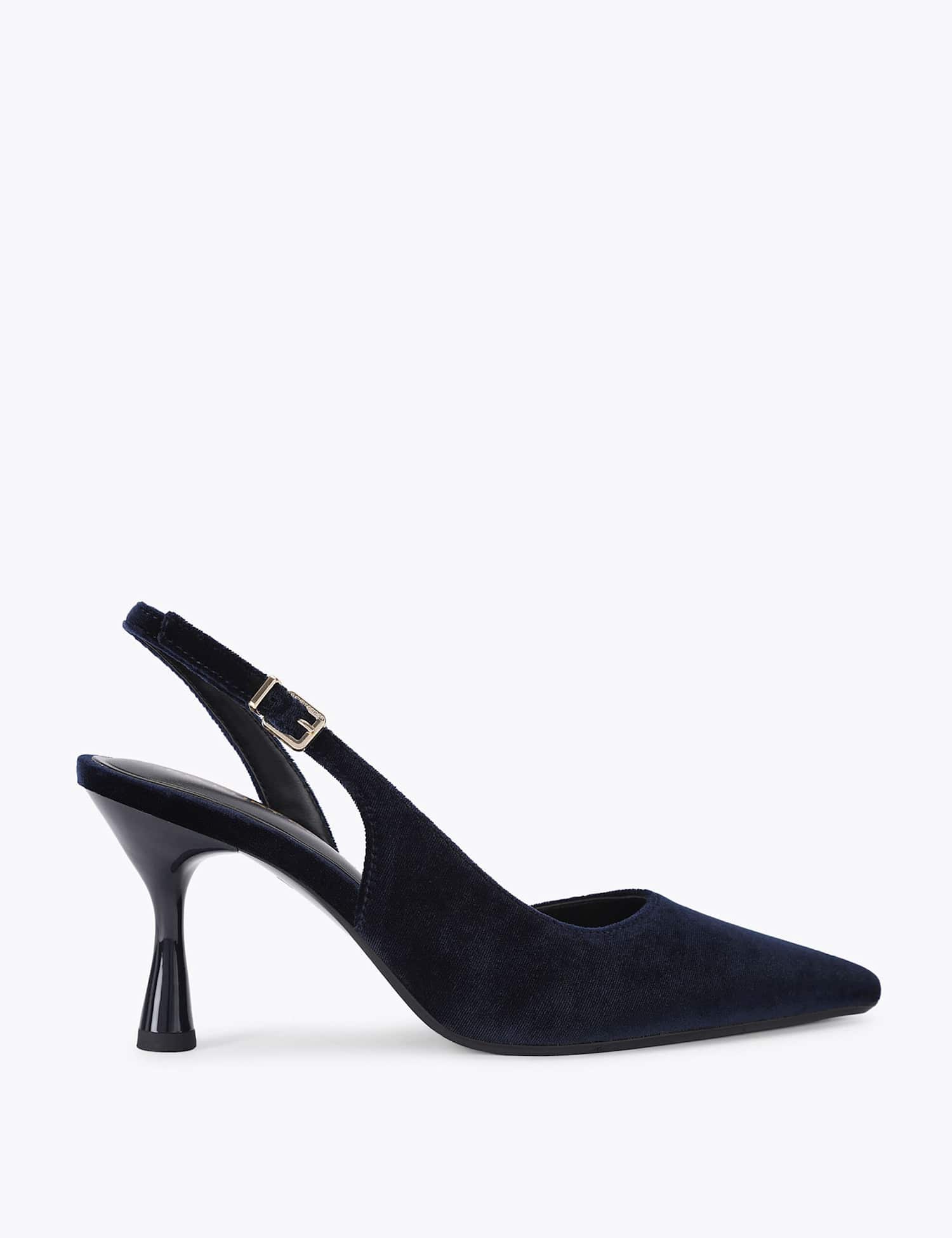 Kurt Geiger Velvet Stiletto Heel Pointed Court Shoes Blue