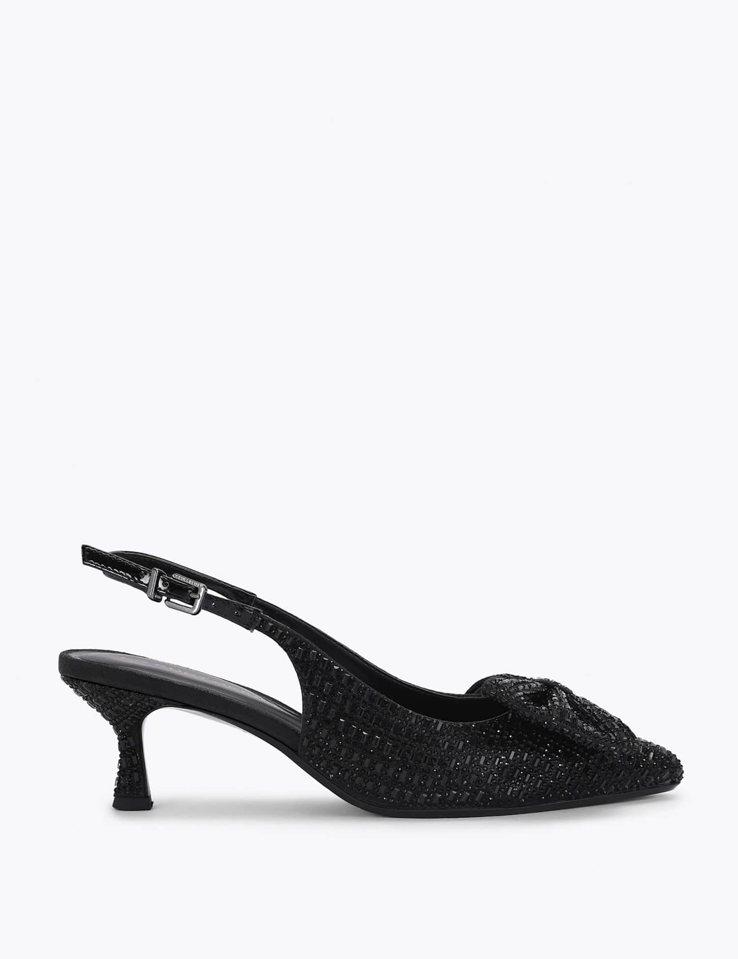 Kurt Geiger Sparkle Bow Kitten Heel Pointed Court Shoes Black