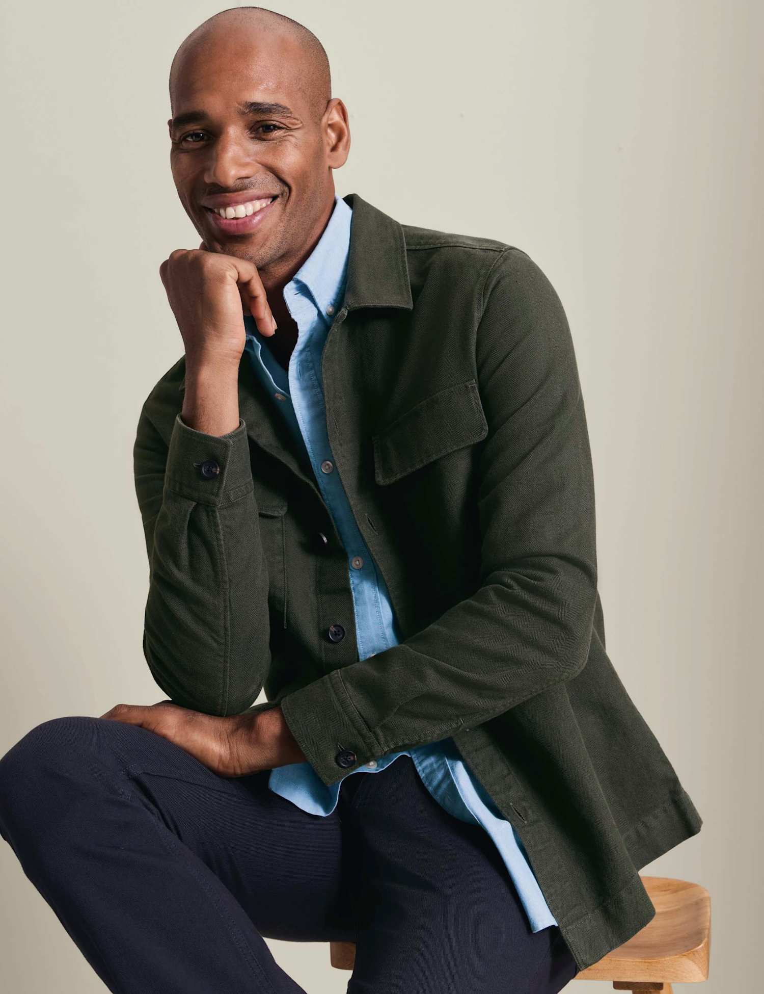 Charles Tyrwhitt Cotton Linen Blend Herringbone Overshirt Khaki