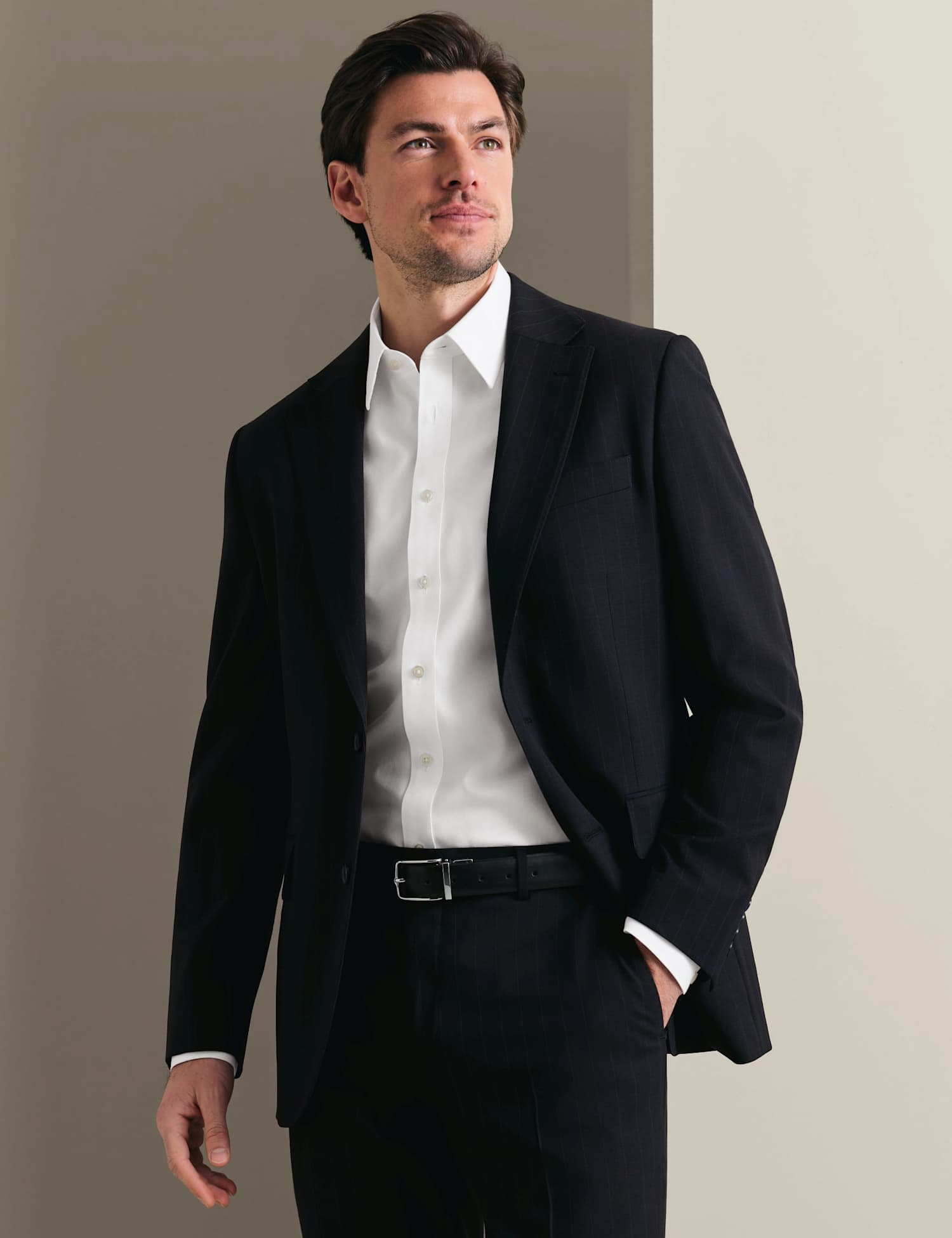 Charles Tyrwhitt Slim Fit Wool Rich Stretch Striped Suit Jacket Dark Navy Mix
