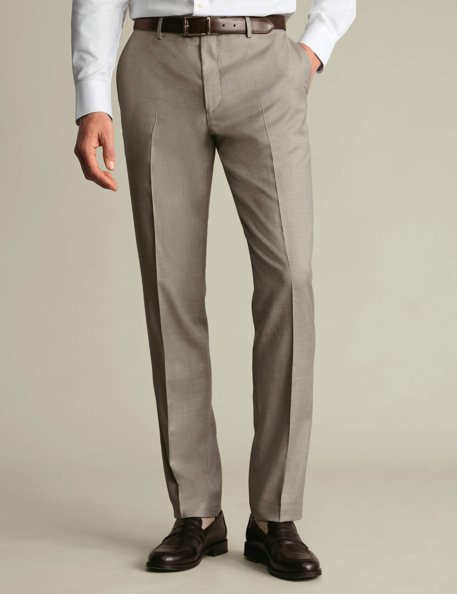 Charles Tyrwhitt Slim Fit Super 100s Wool Twill Suit Trousers Taupe